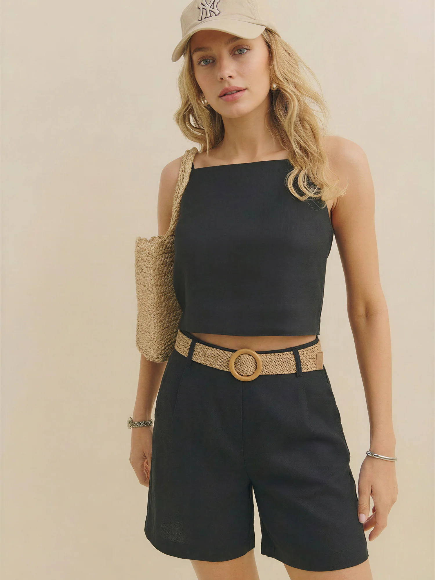 Belted Pleated Linen Blend Bermuda Shorts - Image 2