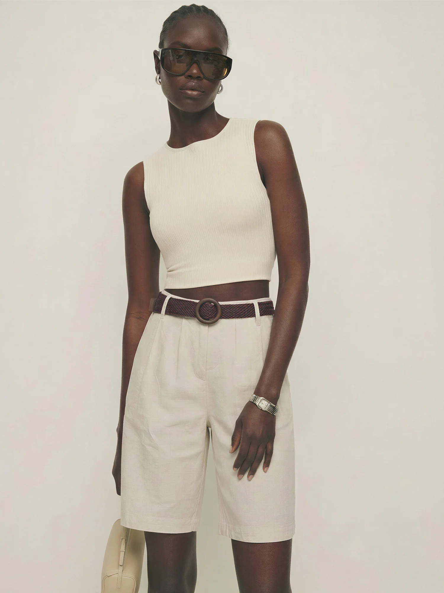 Belted Pleated Linen Blend Bermuda Shorts - Image 5