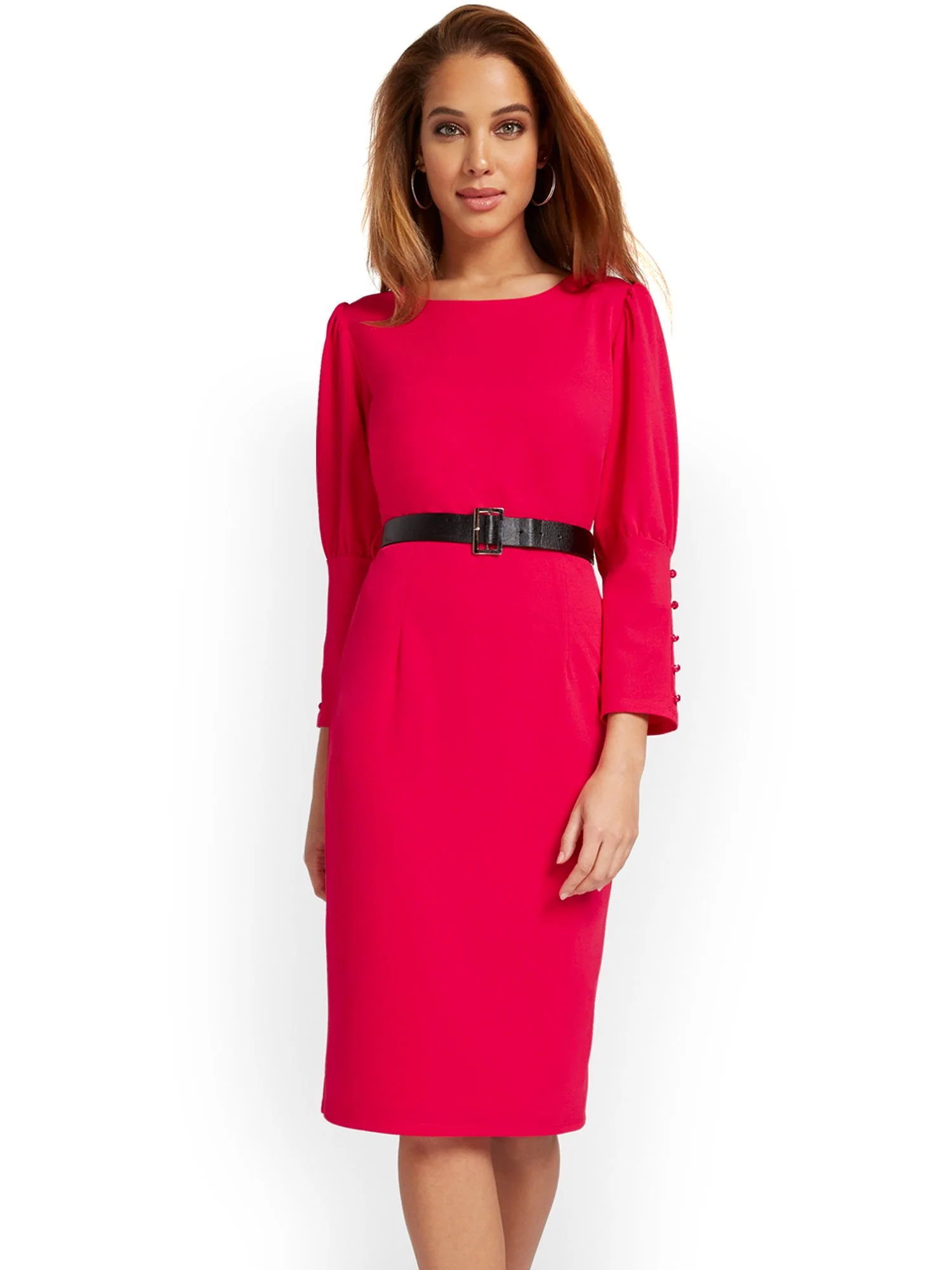 Belted Puff-Sleeve Sheath Dress - Magic Crepe® - Image 11