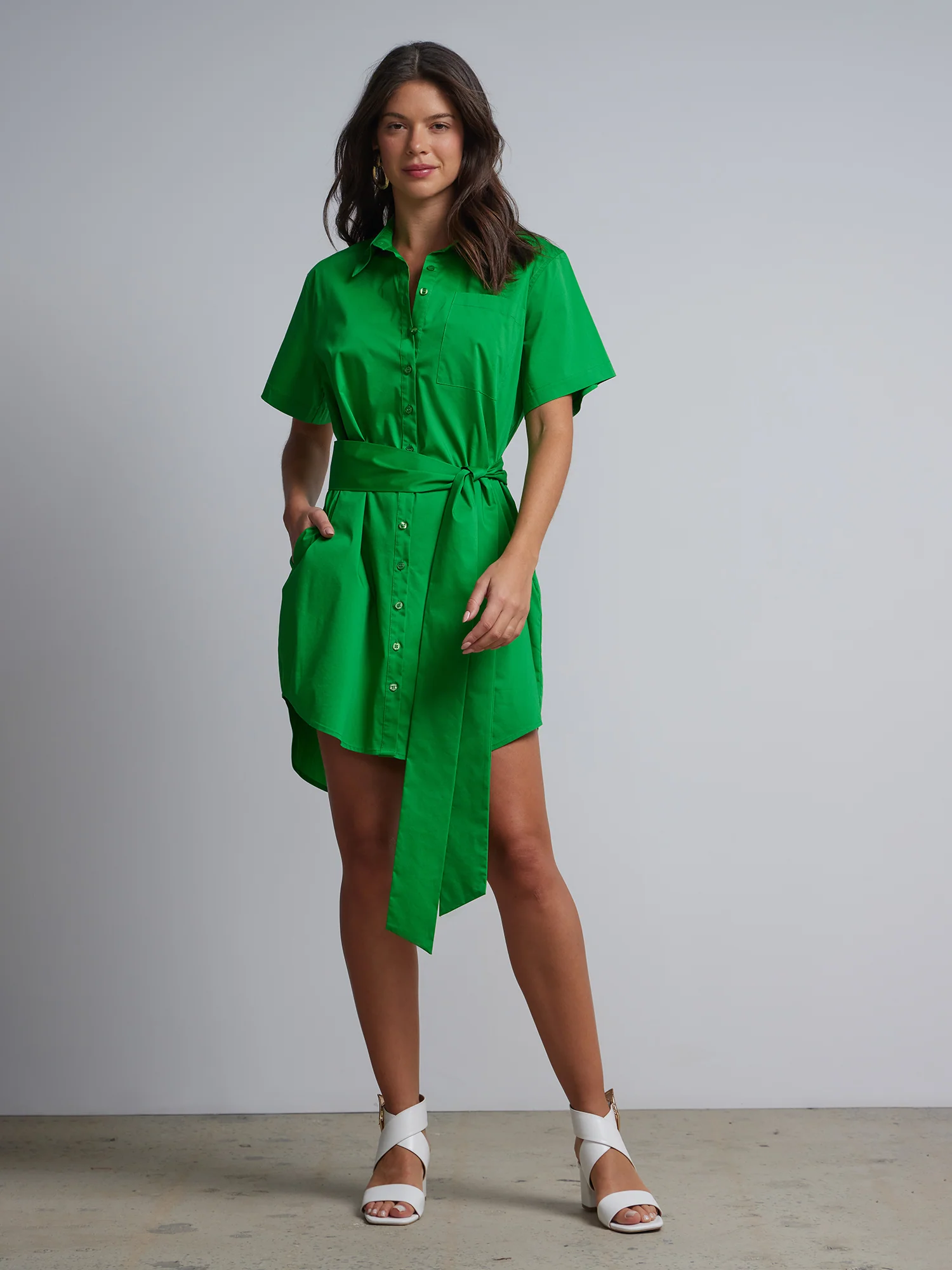 Belted Short-Sleeve Button-Down Madison Shirt-Dress - Image 6