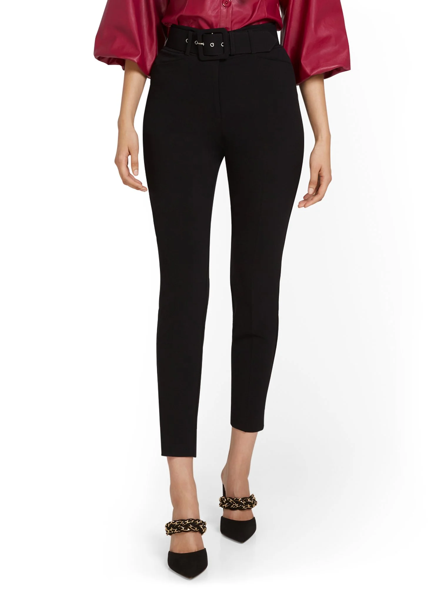 Belted Slim-Leg Ankle Pant