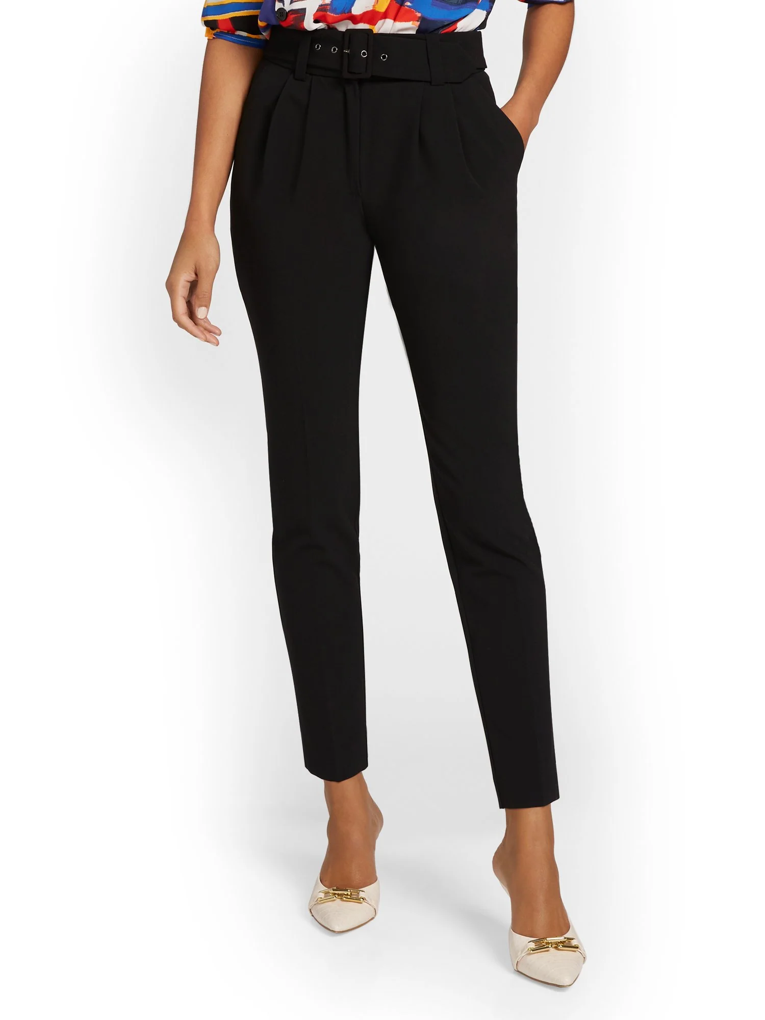 Belted Tapered Ankle Pant - Black - Image 2