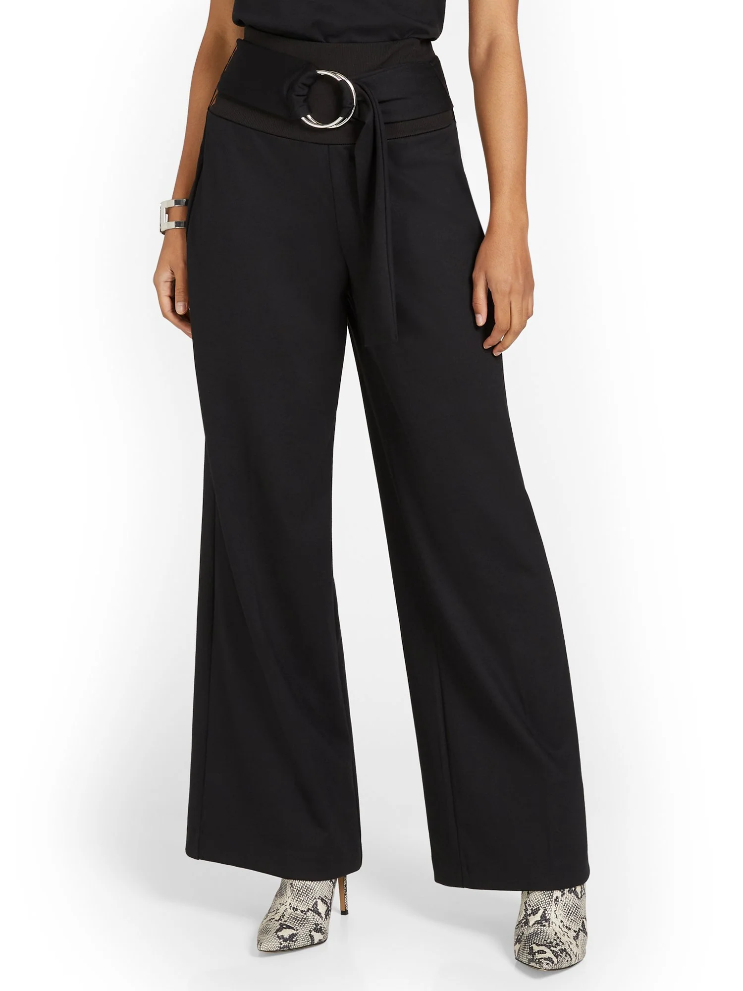 Belted Wide-Leg Ponte Pant
