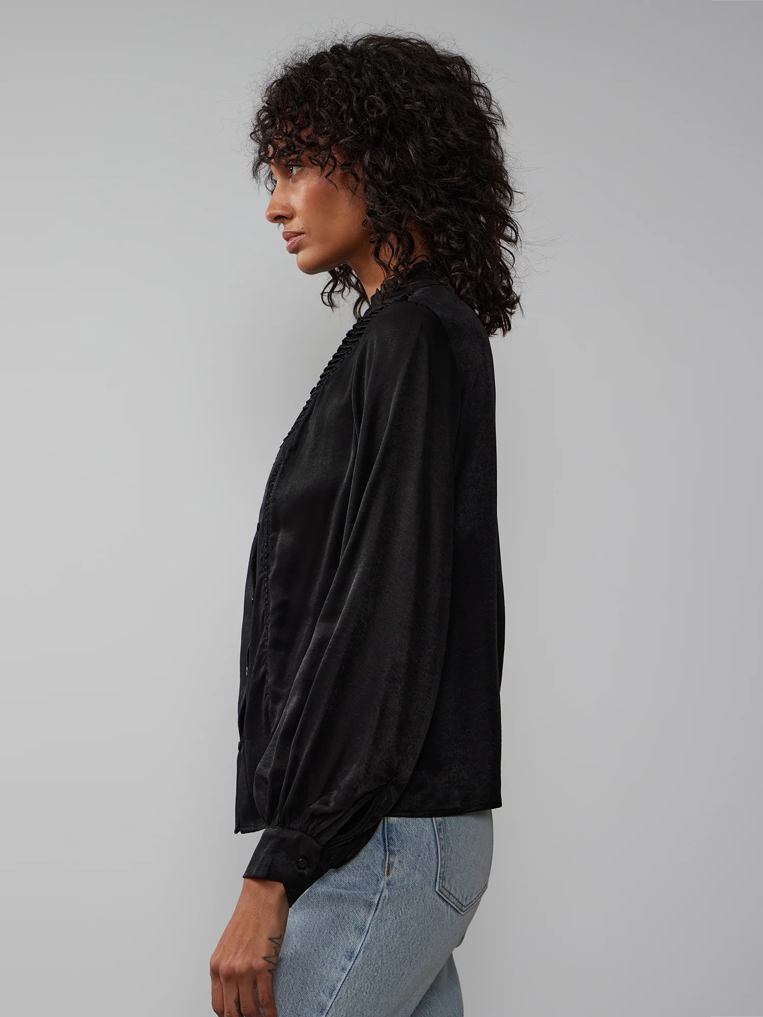 Bishop Sleeve Button-Front Voile Blouse - Image 2