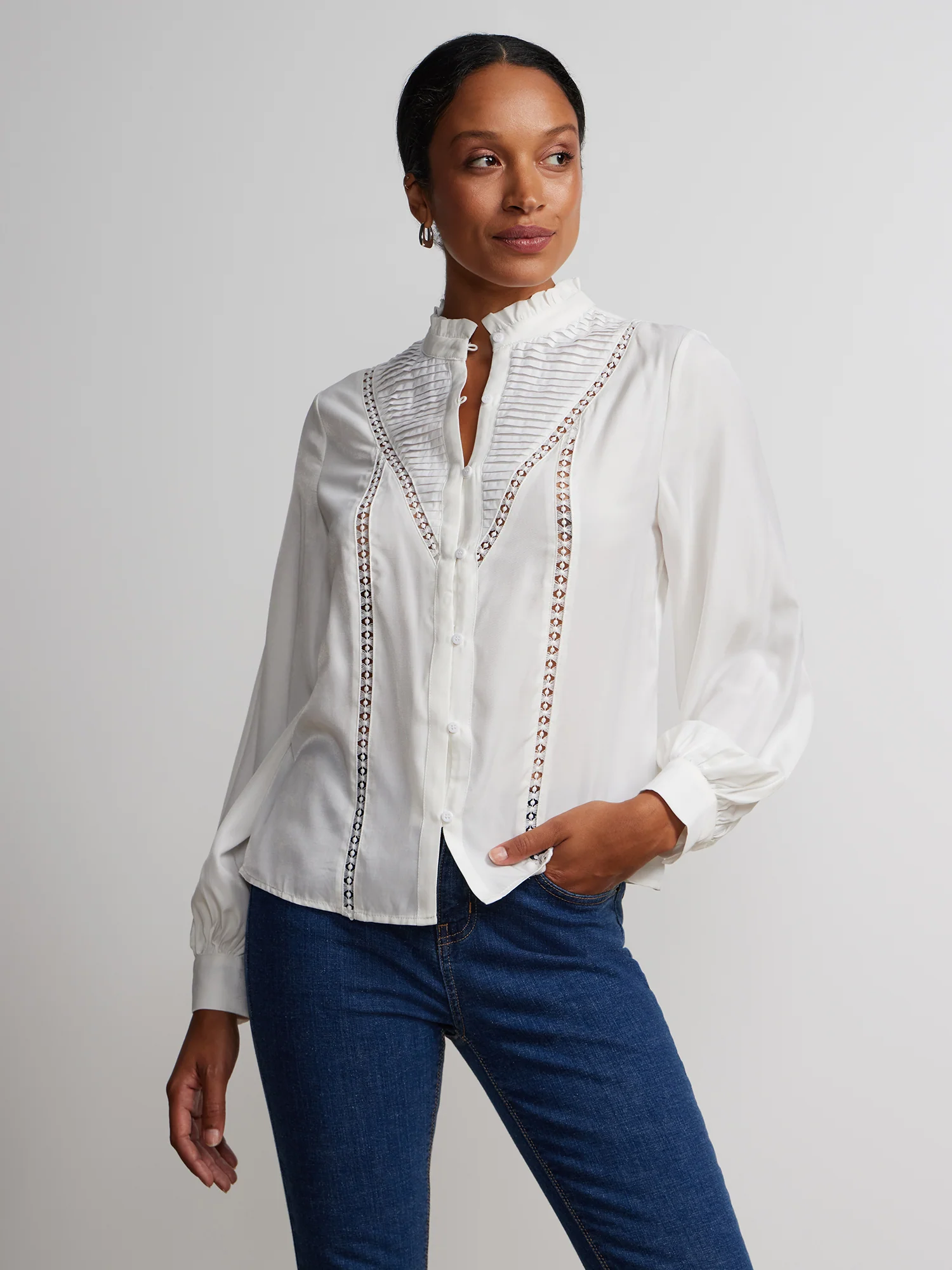 Bishop Sleeve Button-Front Voile Blouse - Image 6