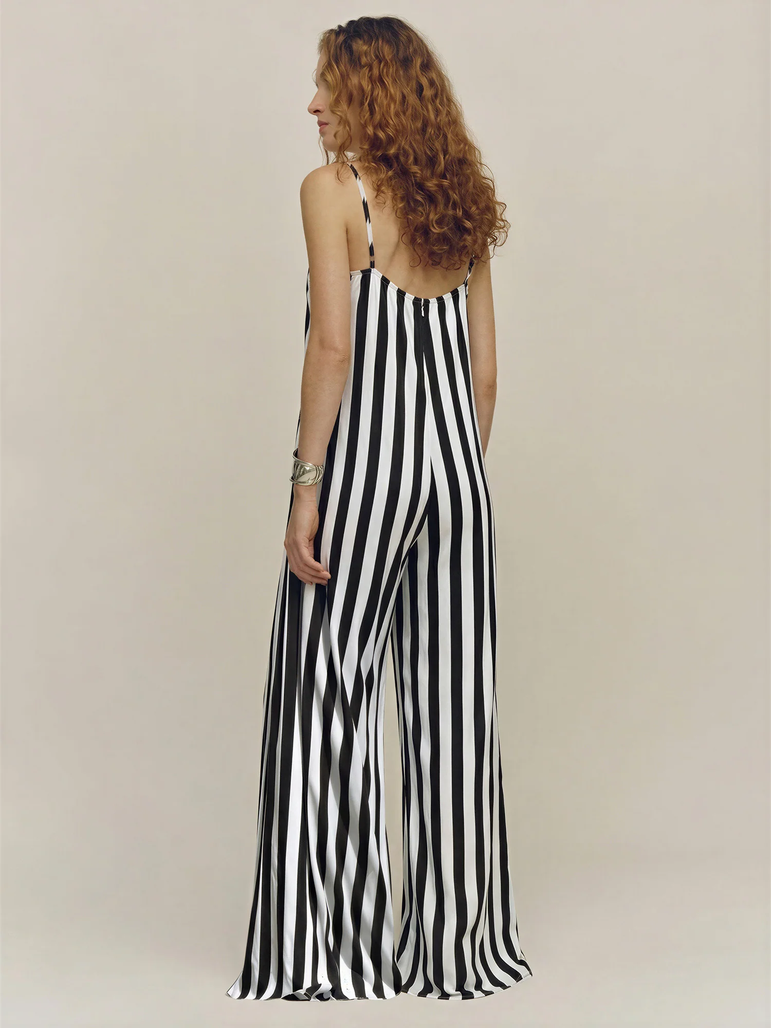 Black And White Stripe V-Neck Woven Jumpsuit - Image 3