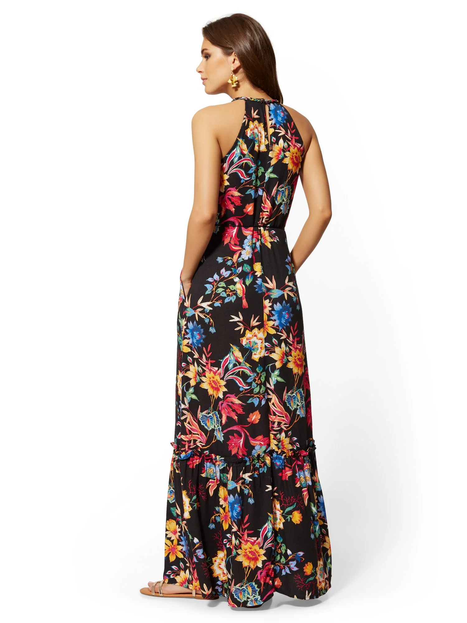 Black Floral Halter Maxi Dress - Image 3