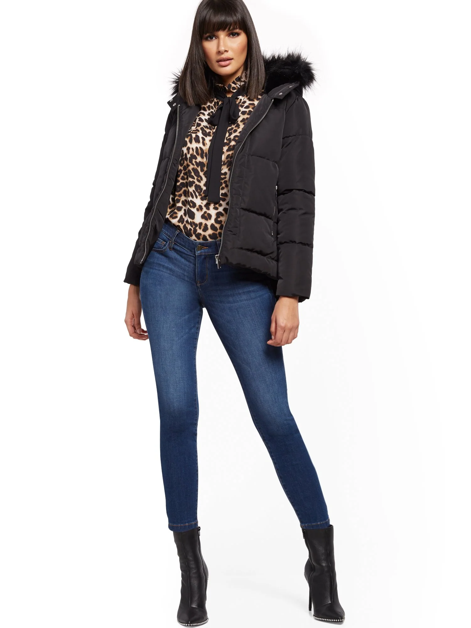 Black Hooded Puffer Jacket - Image 2
