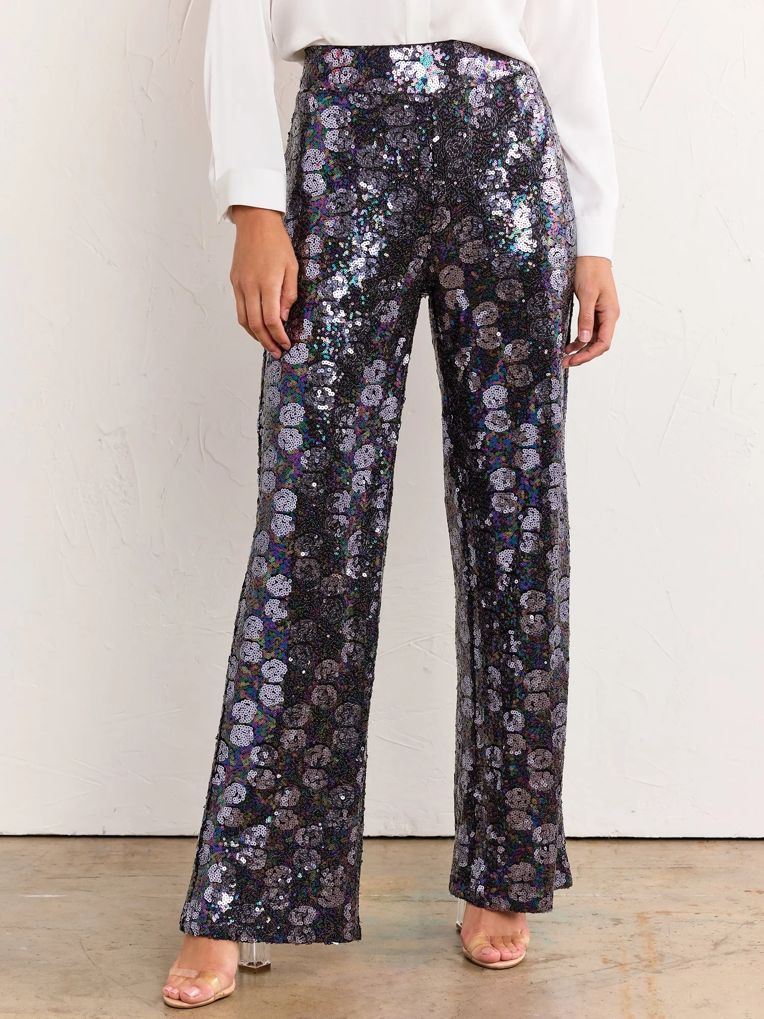 Black Iridescent Sequin Wide-Leg Pant - Lena - Image 2