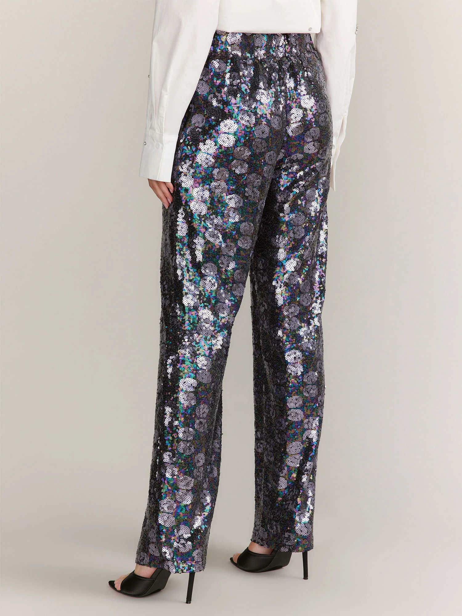 Black Iridescent Sequin Wide-Leg Pant - Lena - Image 4