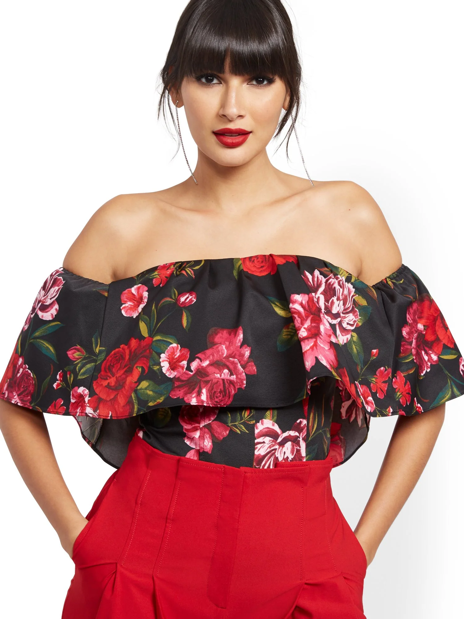 Black Strapless Cold-Shoulder Top - 7th Avenue