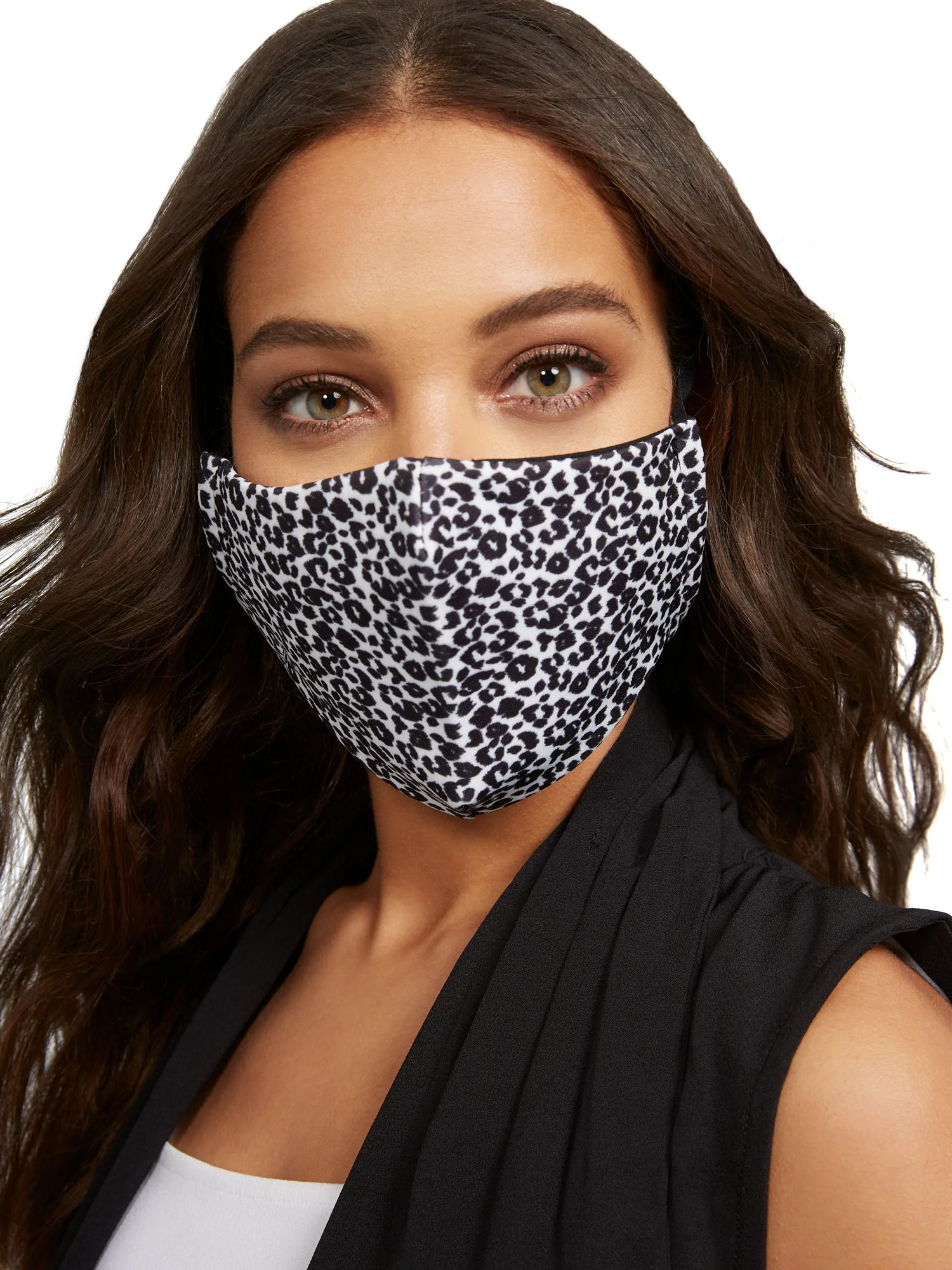 Black & White Leopard-Print Face Mask