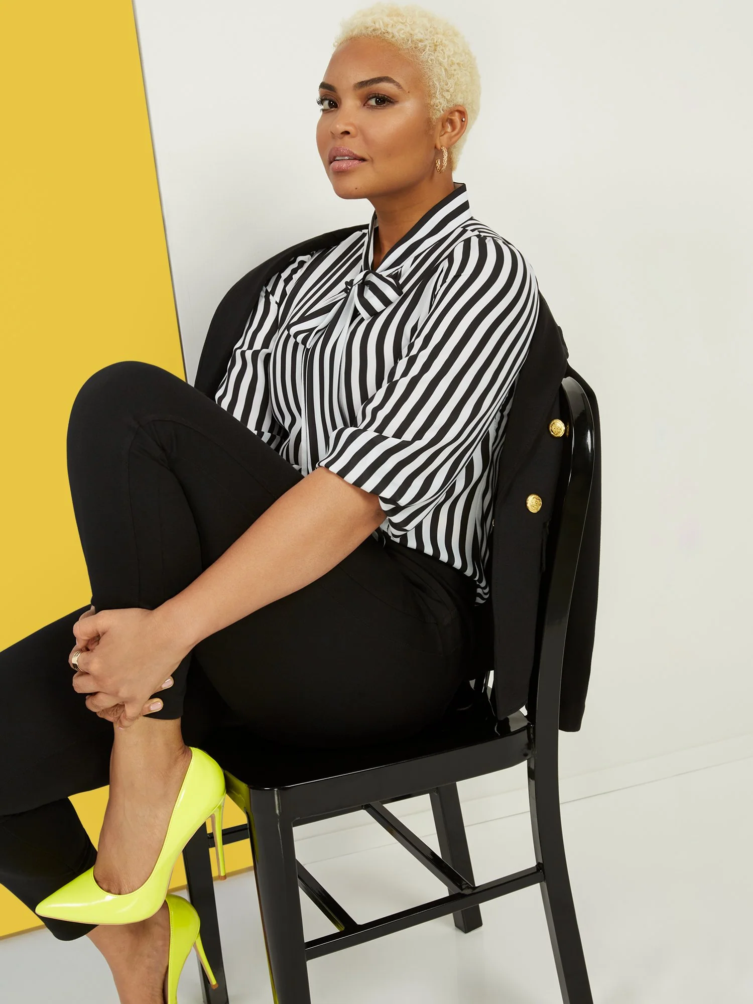 Black & White Striped Bow Blouse - Image 2