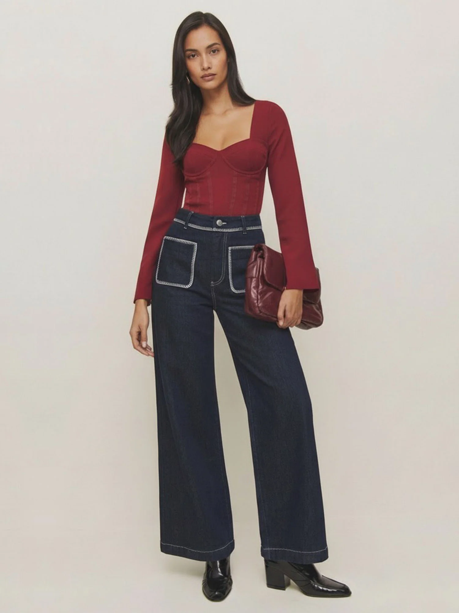 Blanket Stitch Bootcut Denim Jeans - Image 6