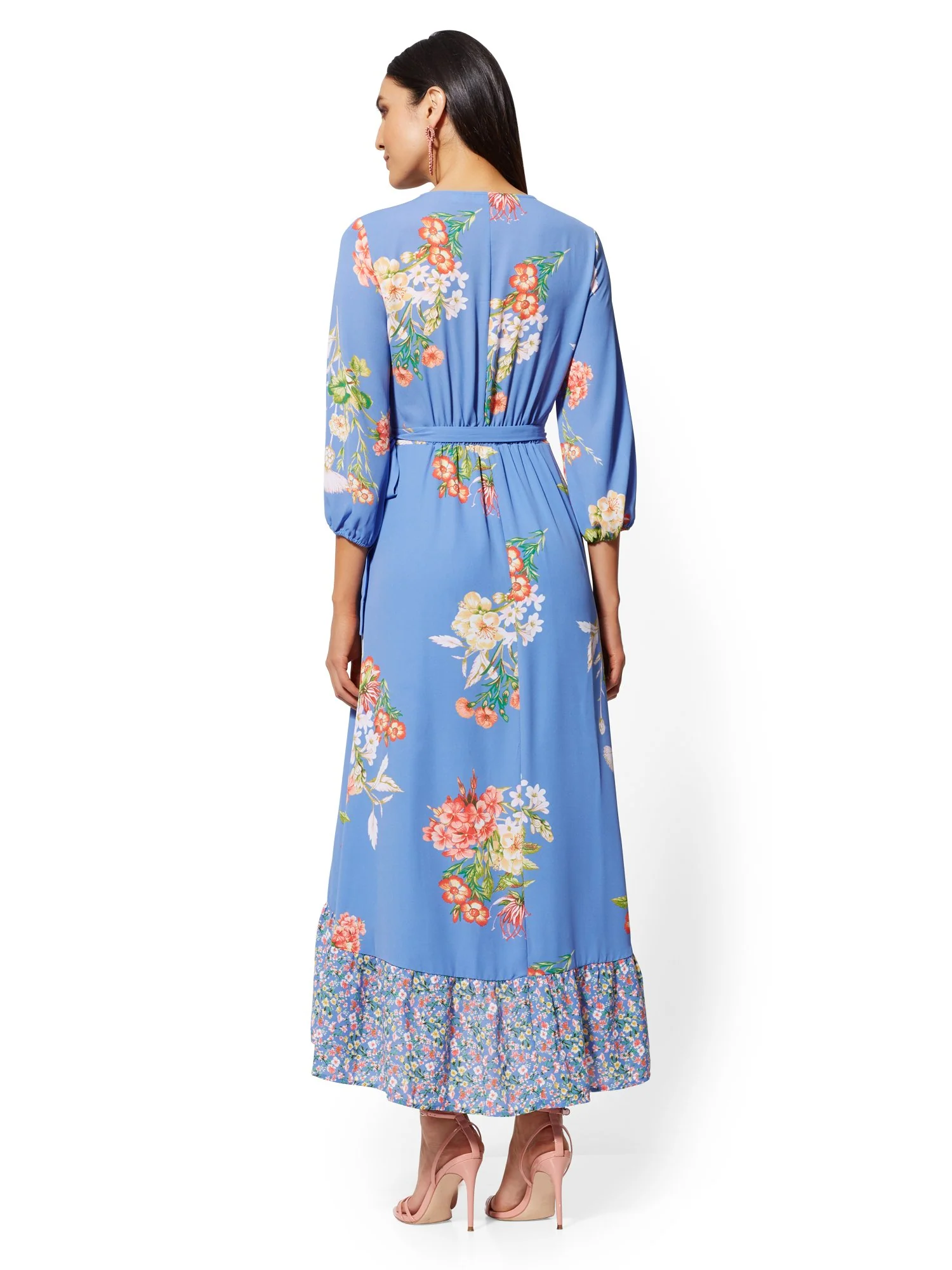 Blue Floral Wrap Maxi Dress - Image 3