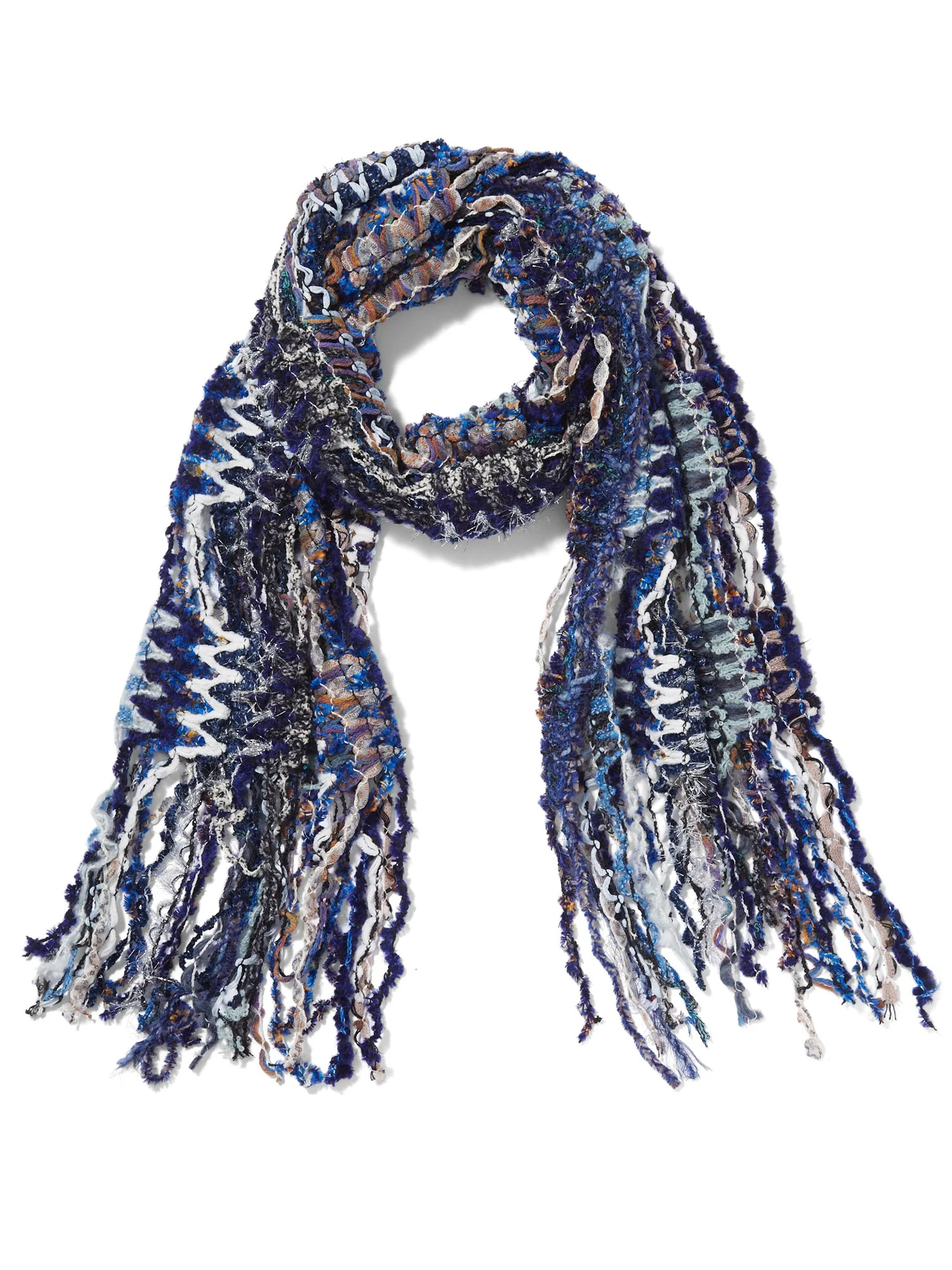 Blue Multi Yarn Fringe Scarf - Sweet Pea