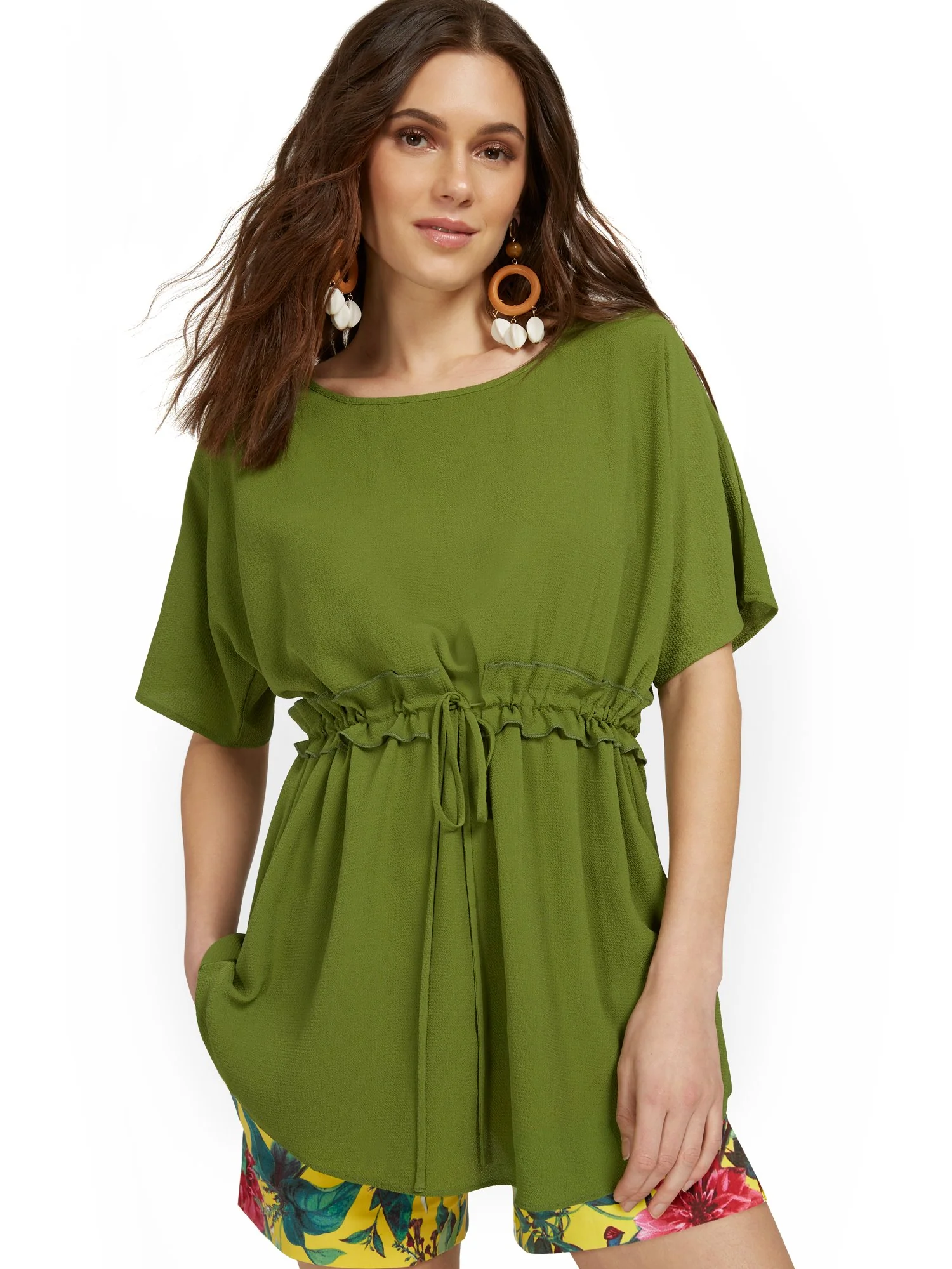Boat-Neck Short-Sleeve Drawstring Top - Image 11