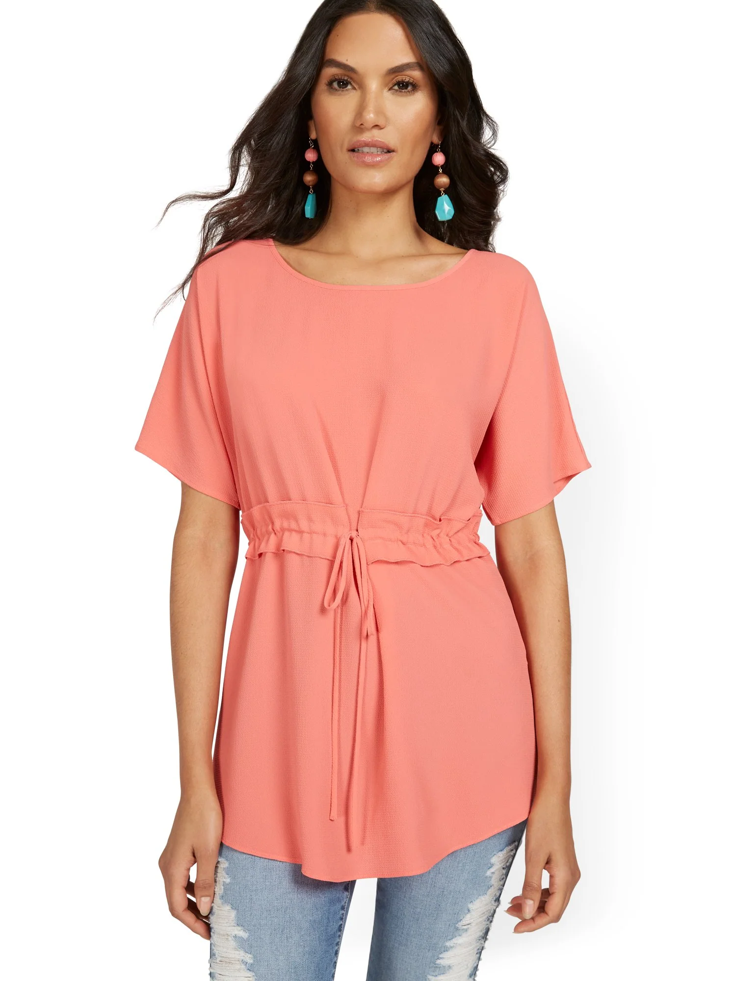 Boat-Neck Short-Sleeve Drawstring Top - Image 8