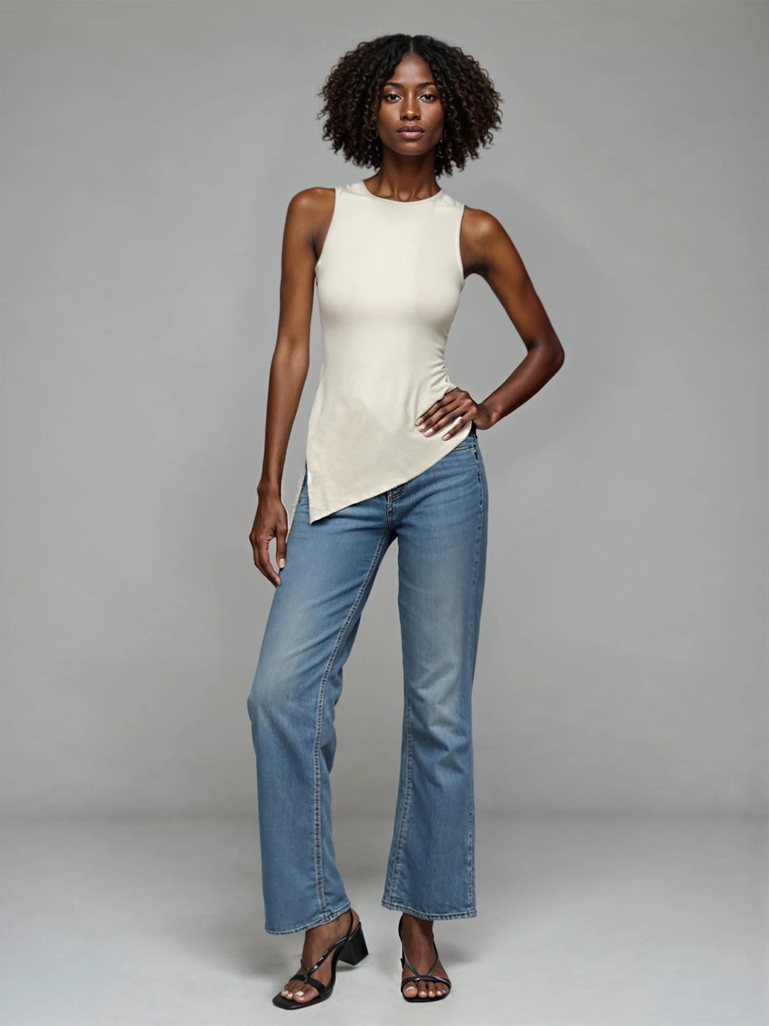 Boat Neck Sleevelss Angle Knit Top - Image 6