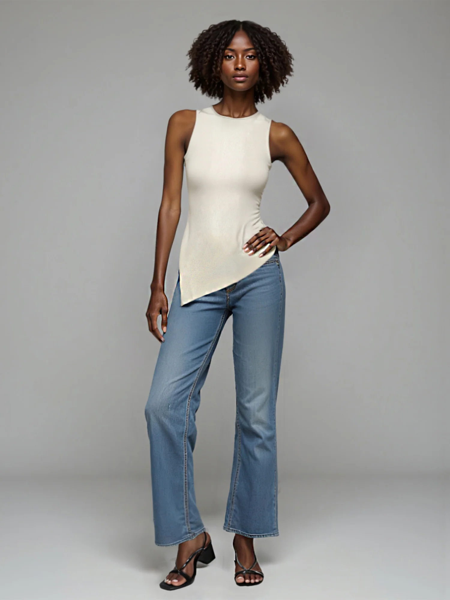 Boat Neck Sleevelss Angle Knit Top - Image 7