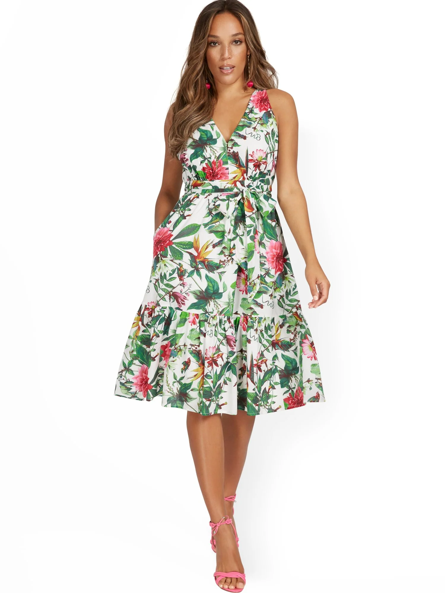 Botanical-Print Tier V-Neck Dress - Image 2