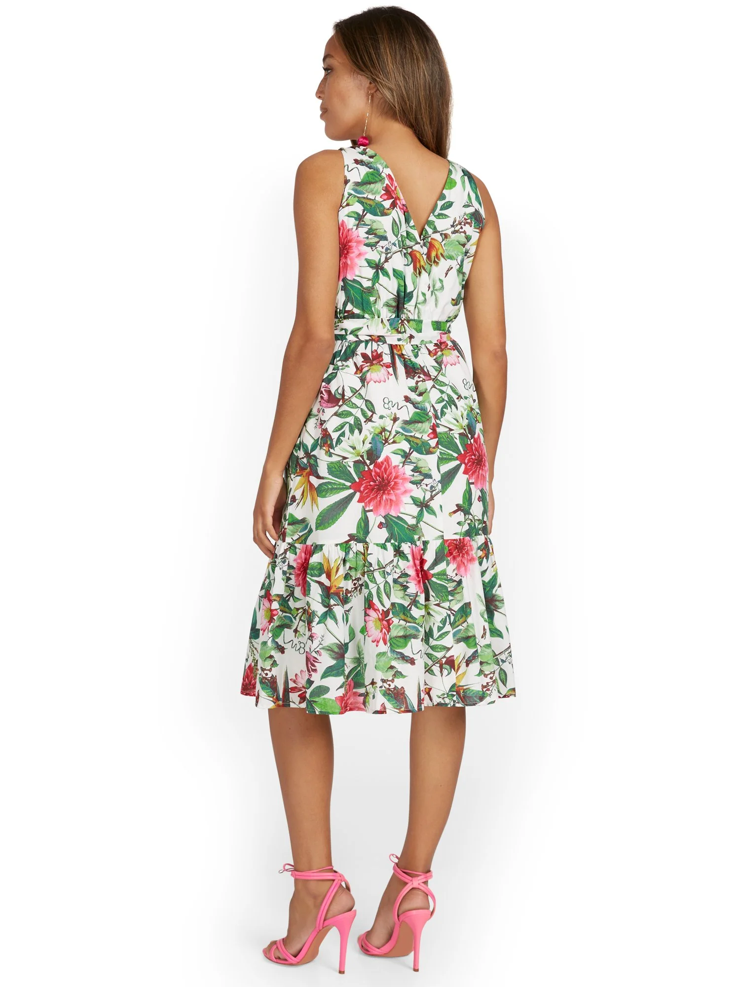 Botanical-Print Tier V-Neck Dress - Image 3