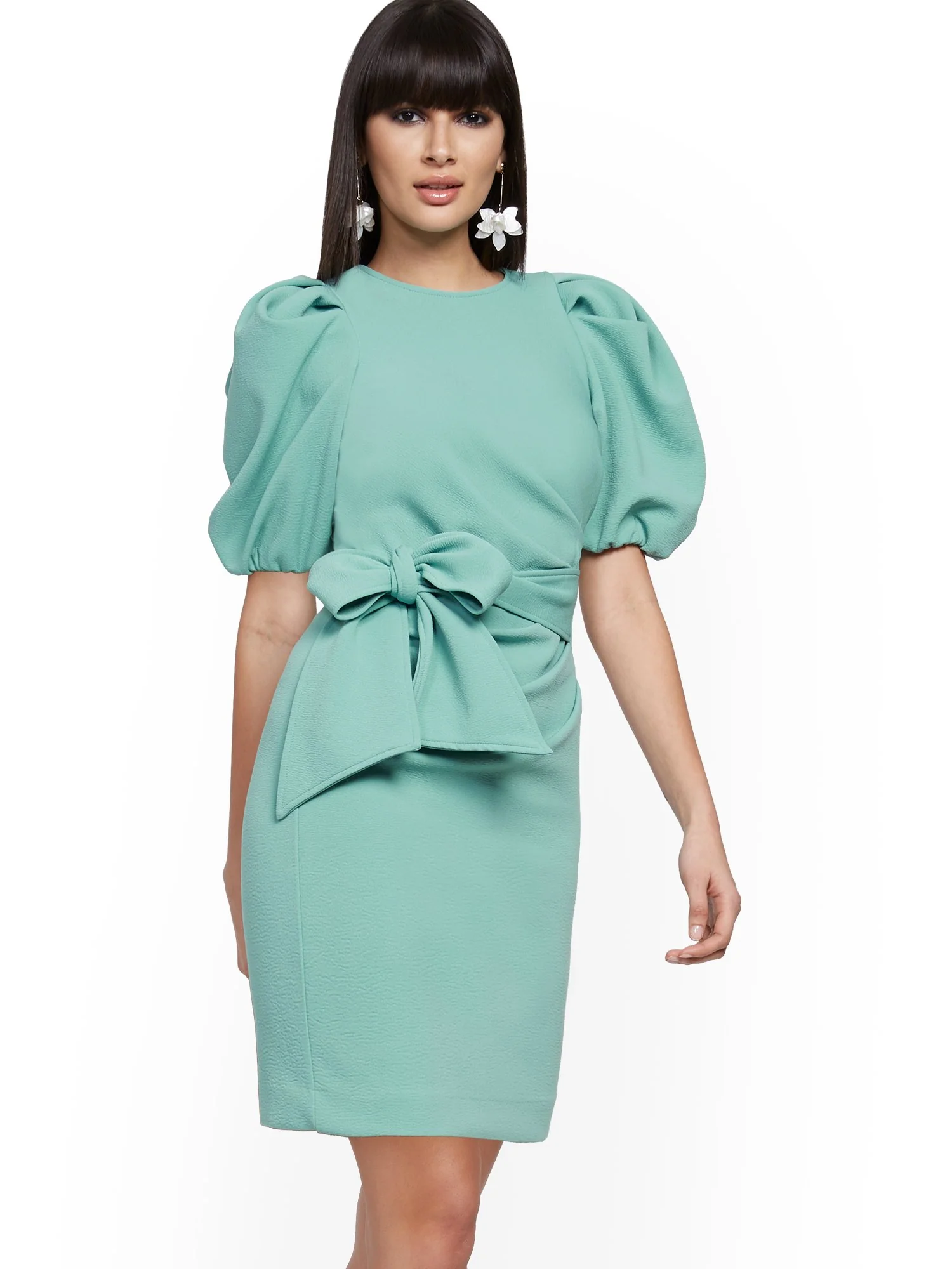 Bow-Accent Pleated Sheath Dress - Image 6