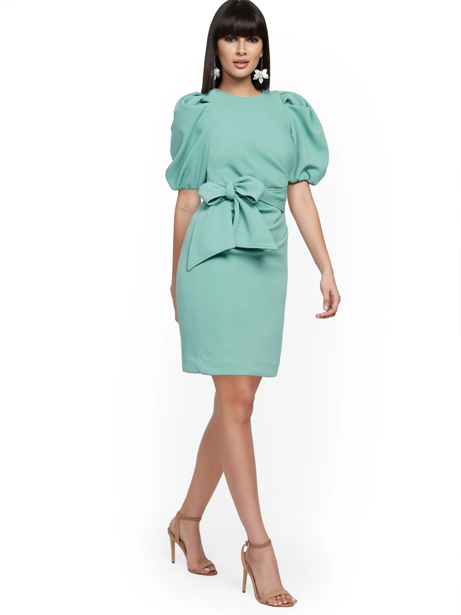 Bow-Accent Pleated Sheath Dress - Image 7