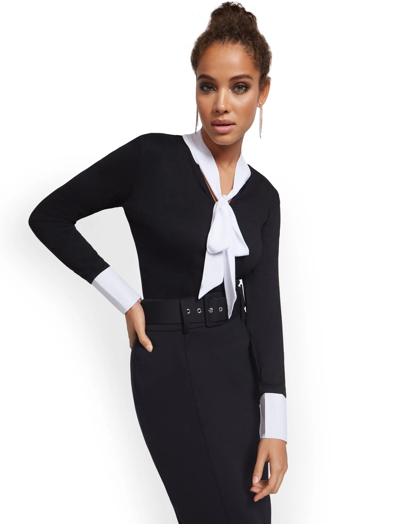 Bow-Accent Twofer Blouse