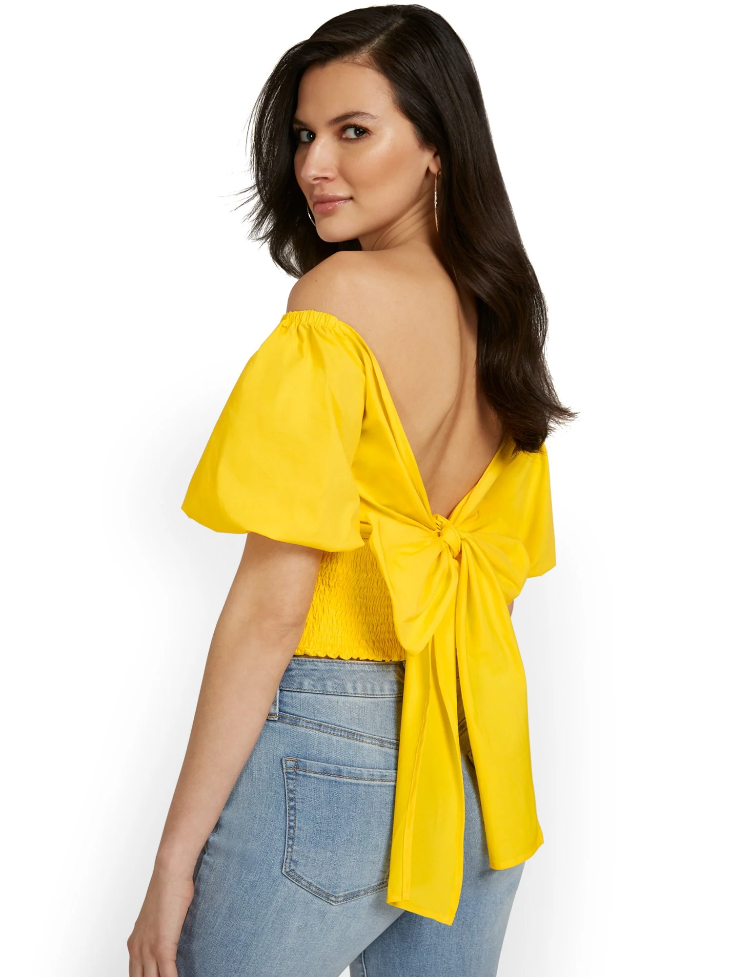 Bow-Back Cut-Out Poplin Crop Top - Image 2