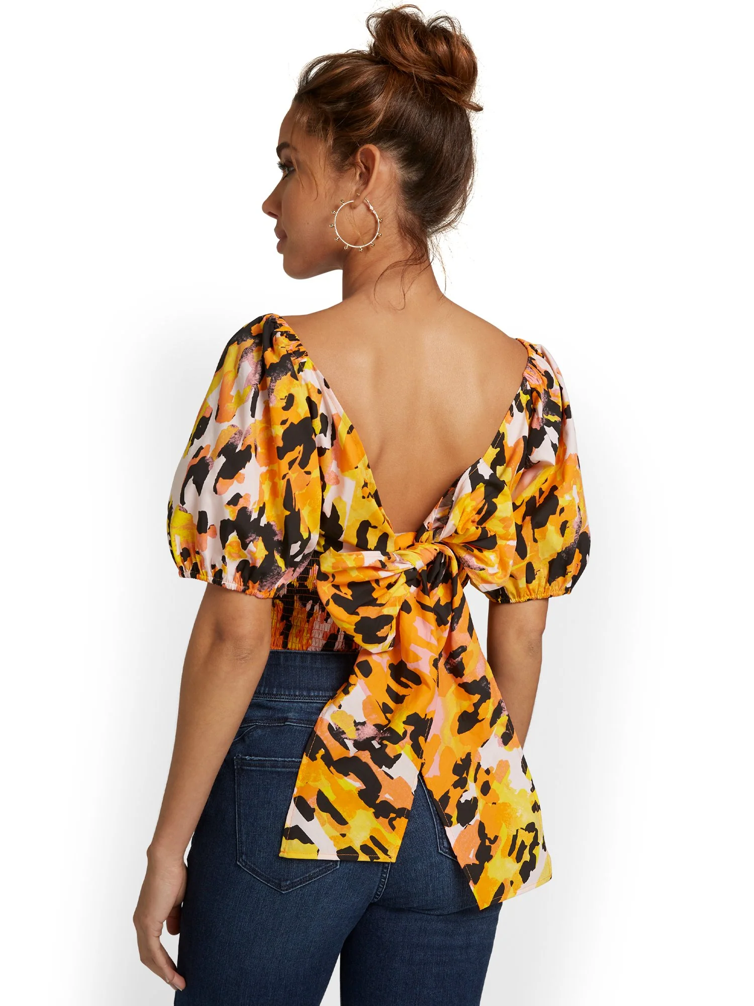 Bow-Back Cut-Out Poplin Crop Top - Cheetah-Print - Image 3