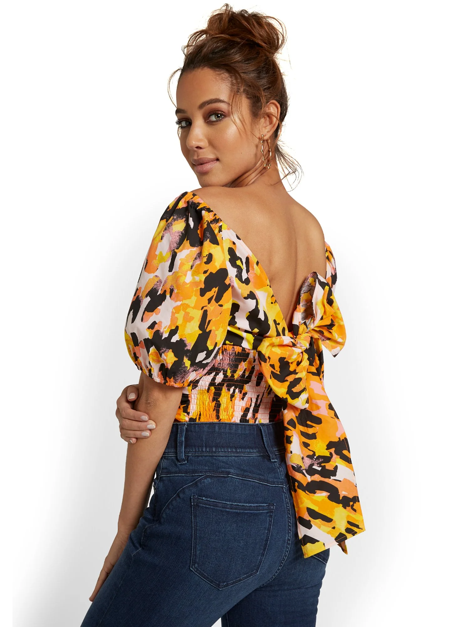 Bow-Back Cut-Out Poplin Crop Top - Cheetah-Print - Image 4