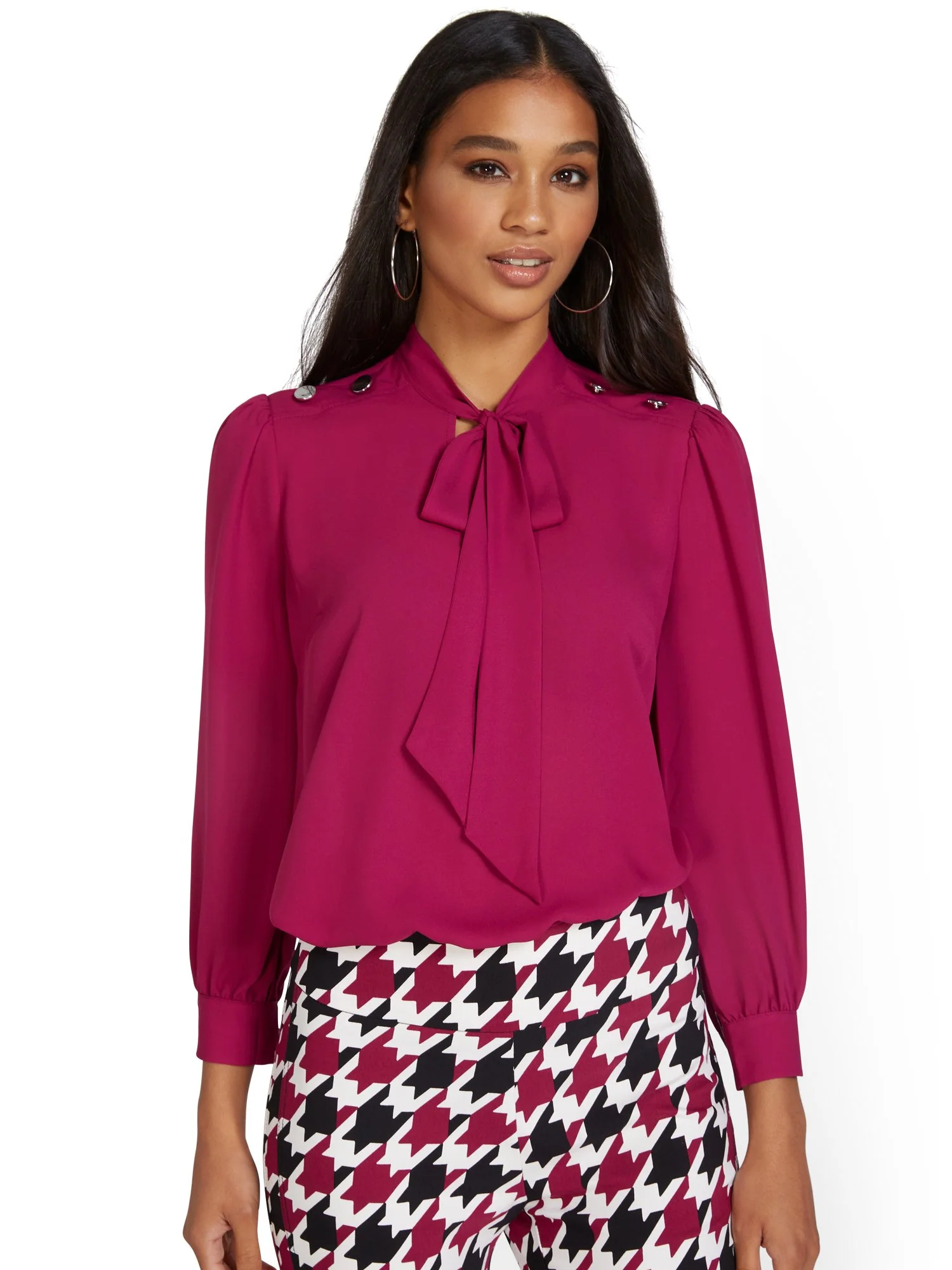 Bow Button-Shoulder Blouse - Image 9