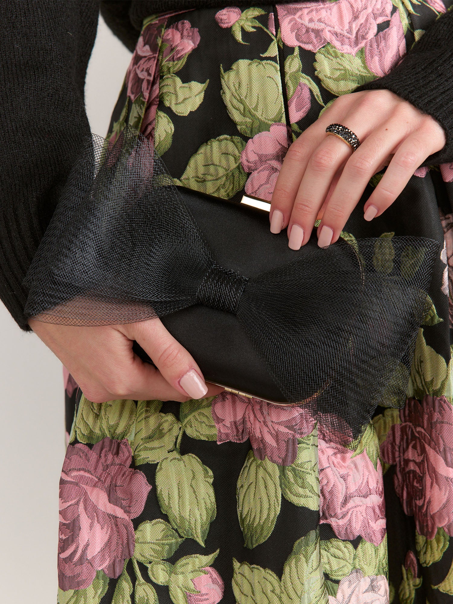 Embellished Bow Satin Clutch