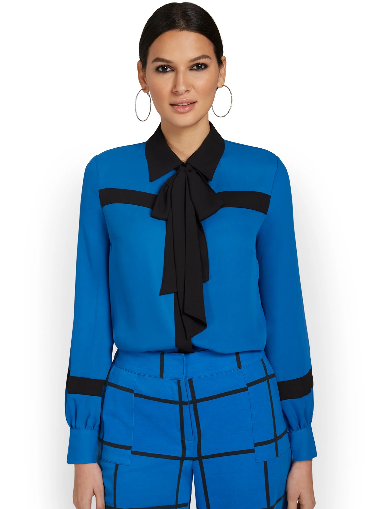 Bow-Front Contrast Blouse - Image 5