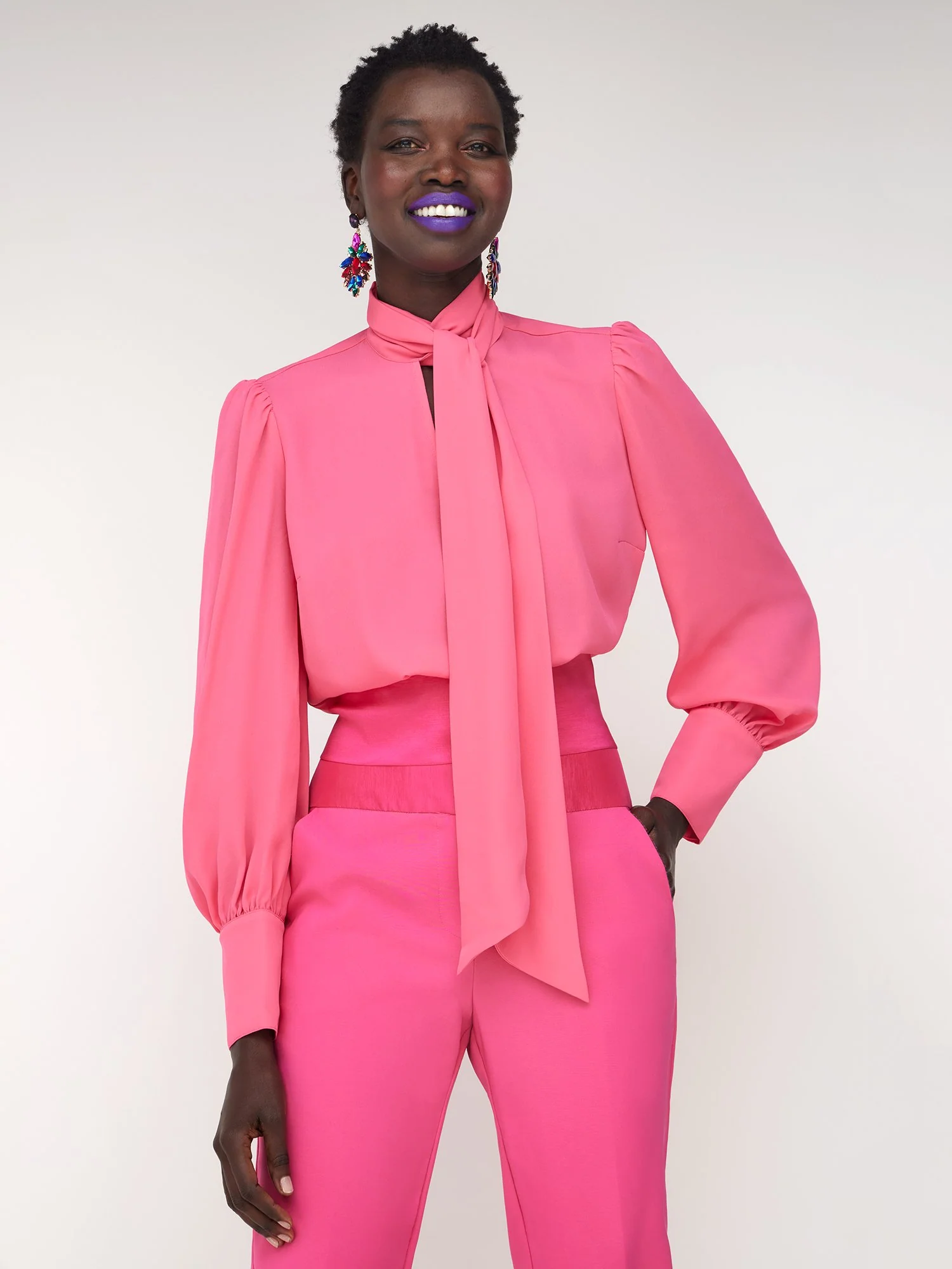Bow-Front Cuff-Sleeve Blouse - Image 5
