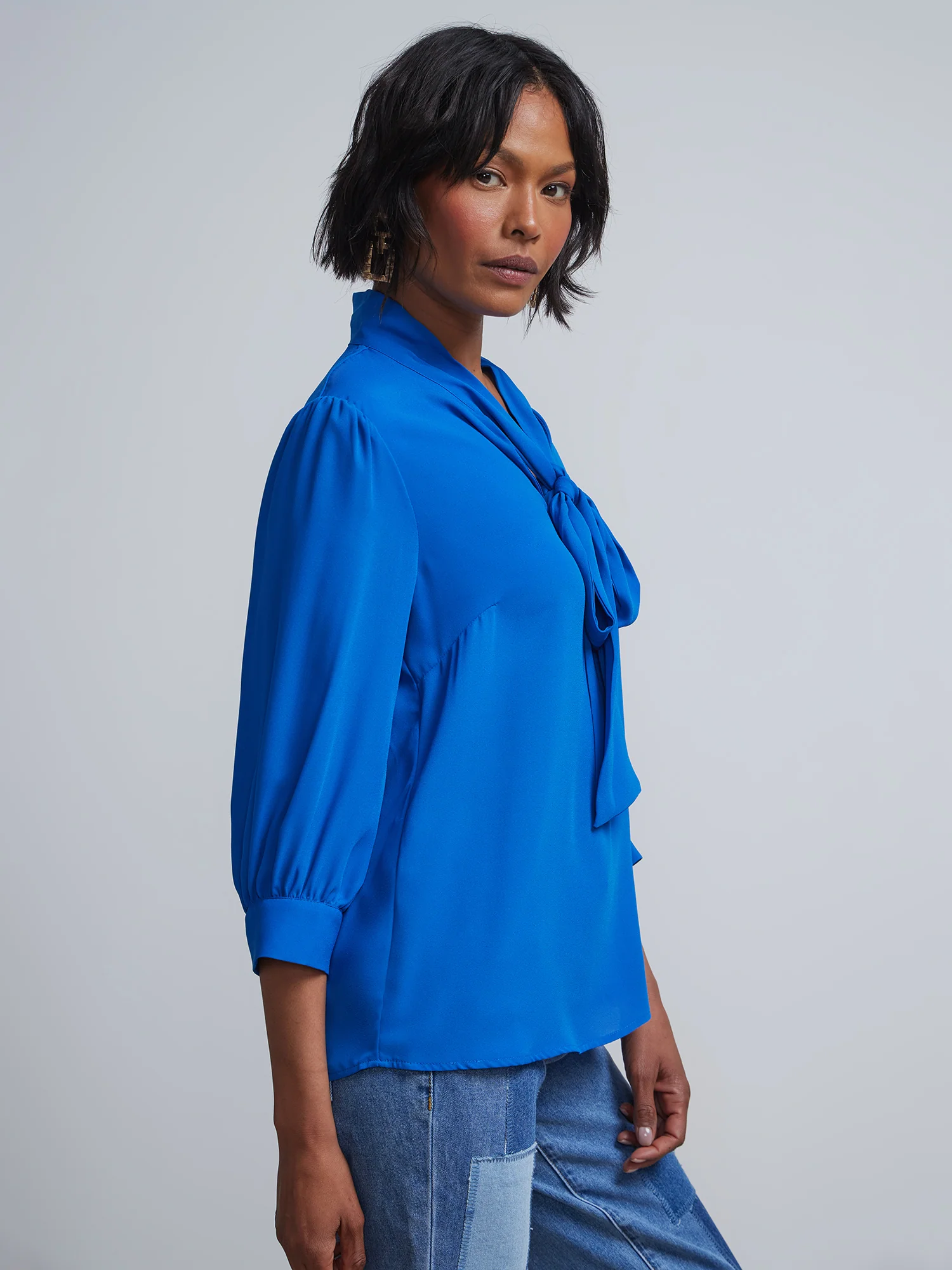 Bow-Front Cuffed-Sleeve Blouse - Image 11