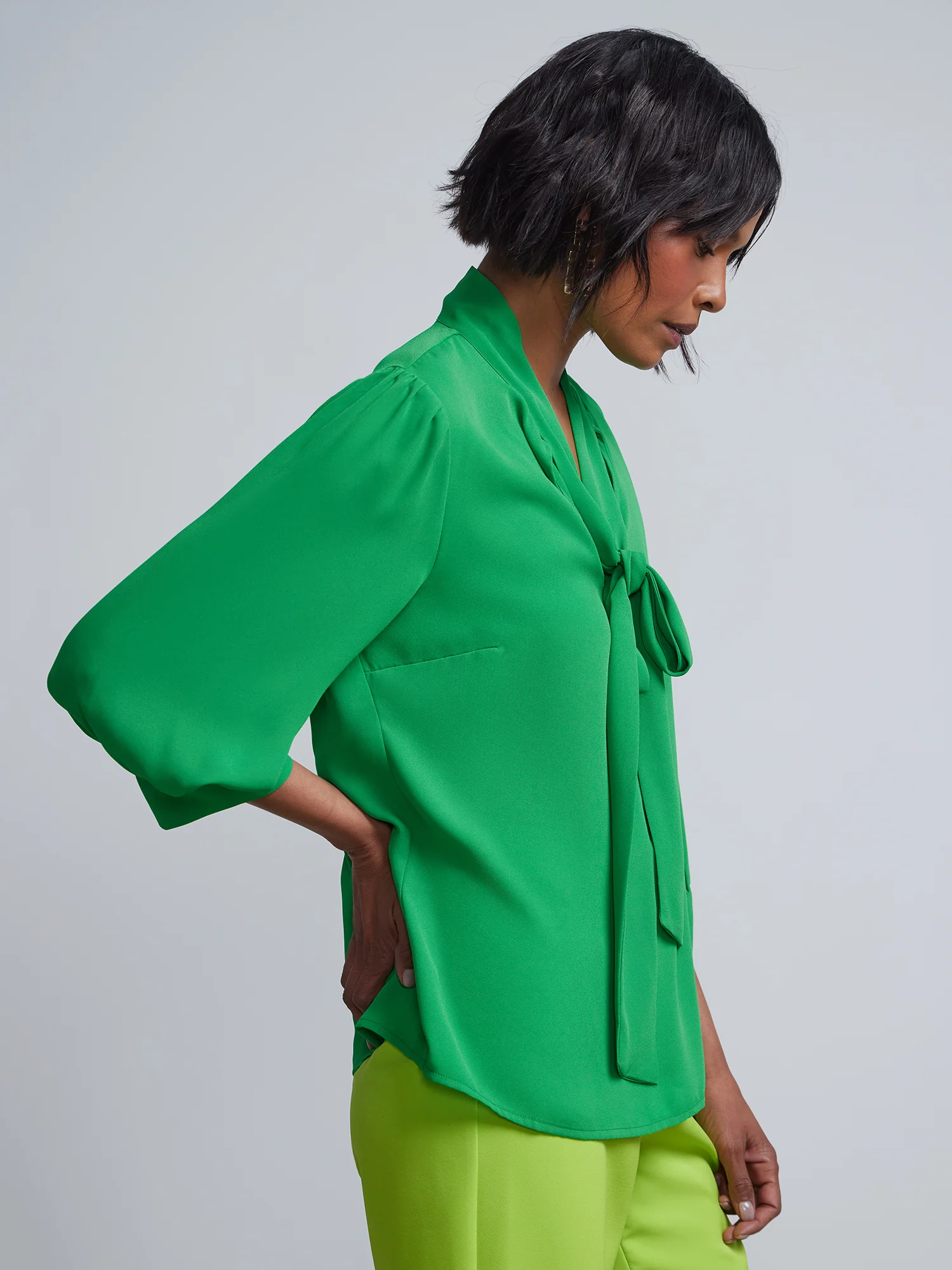 Bow-Front Cuffed-Sleeve Blouse - Image 2