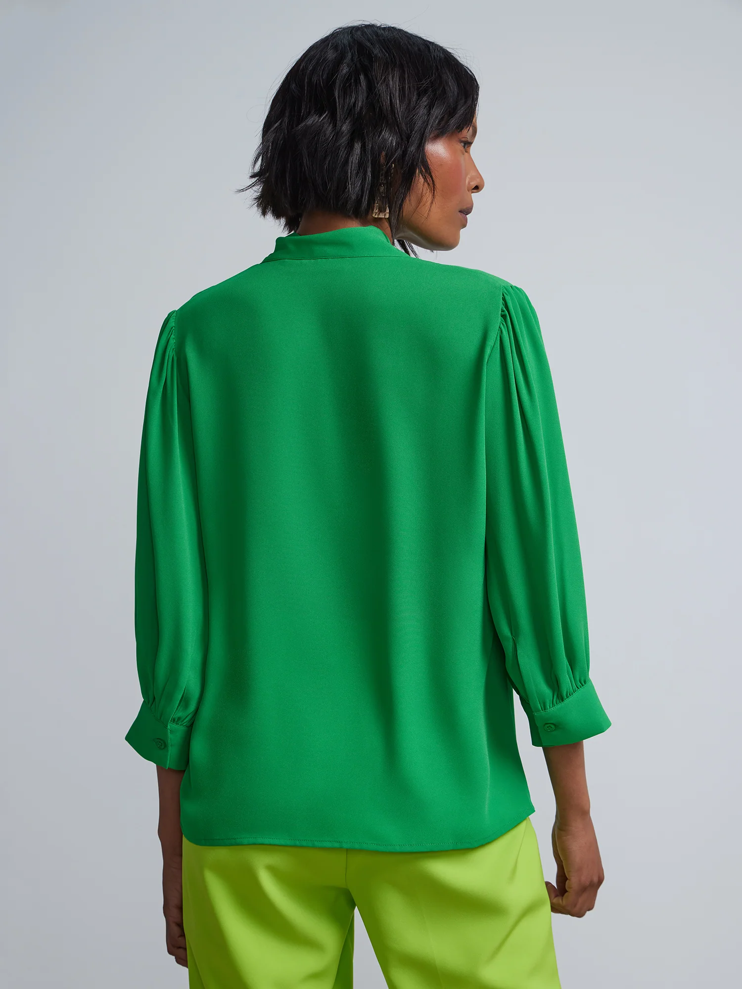 Bow-Front Cuffed-Sleeve Blouse - Image 3