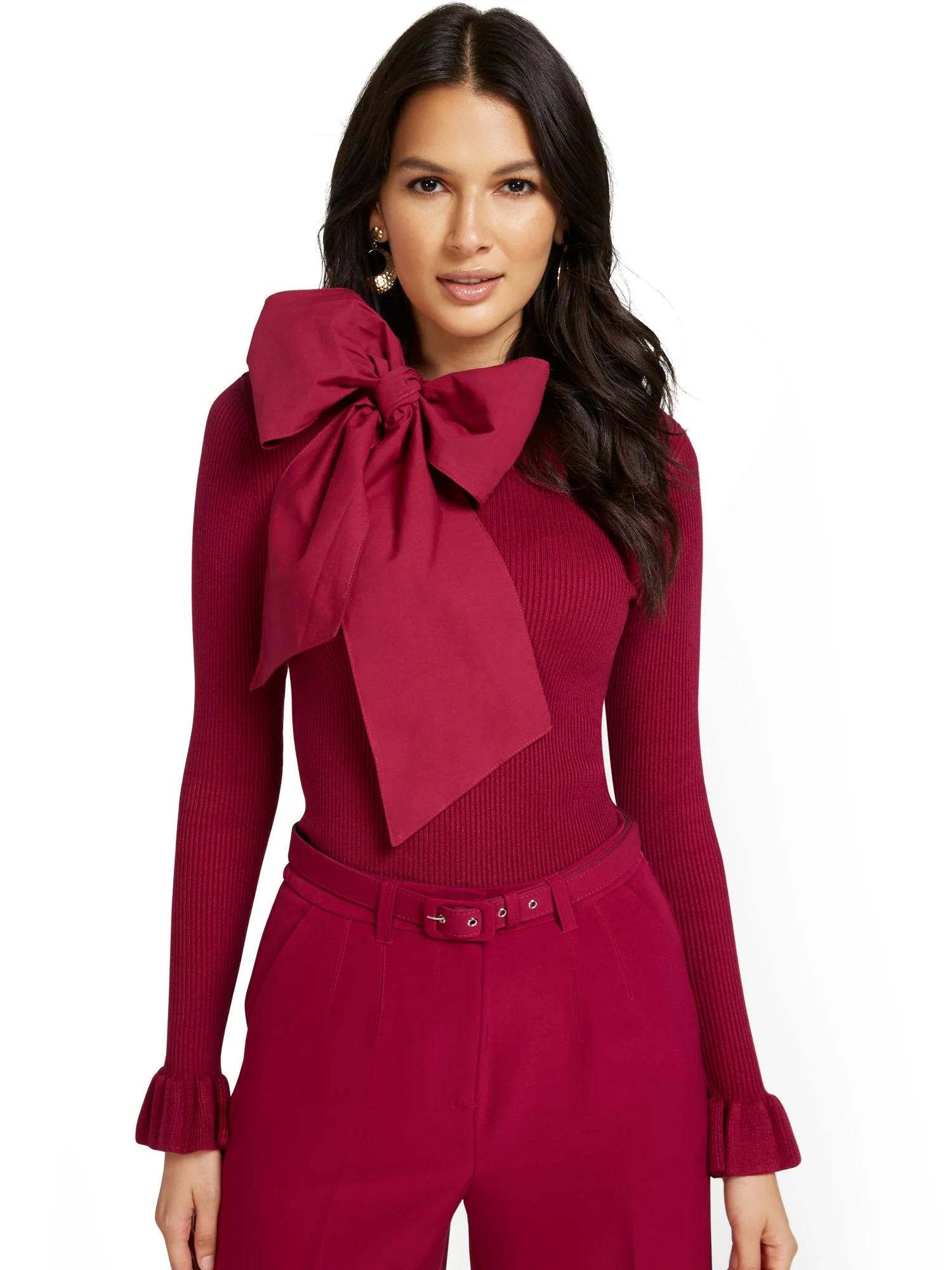 Bow-Front Poplin Sweater - Image 6