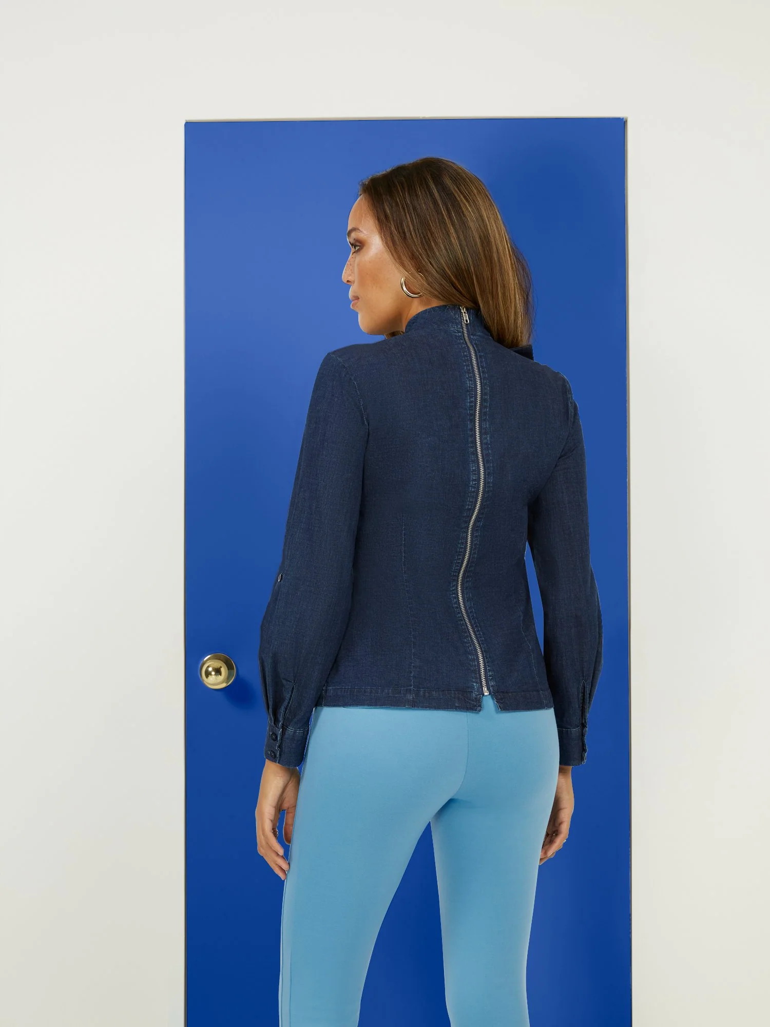 Bow-Front Statement Denim Top - Image 3