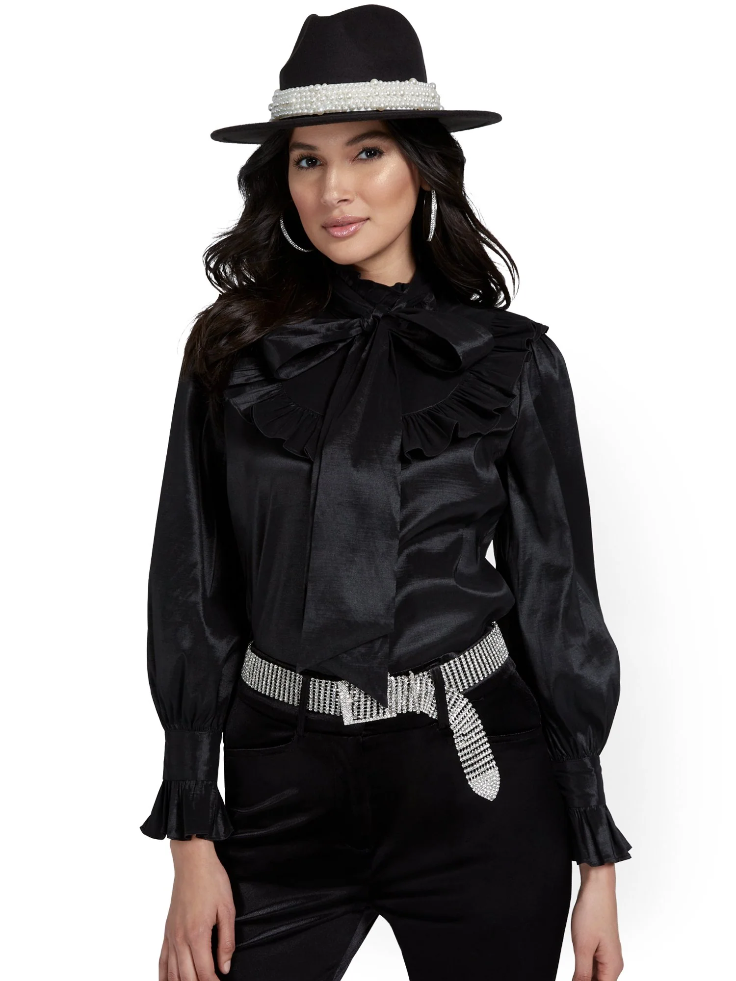 Bow-Front Taffeta Blouse