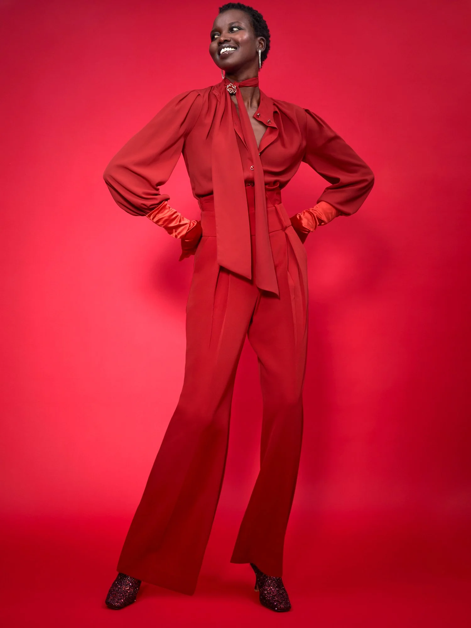 Bow-Neck Jewel-Button Blouse - Image 6