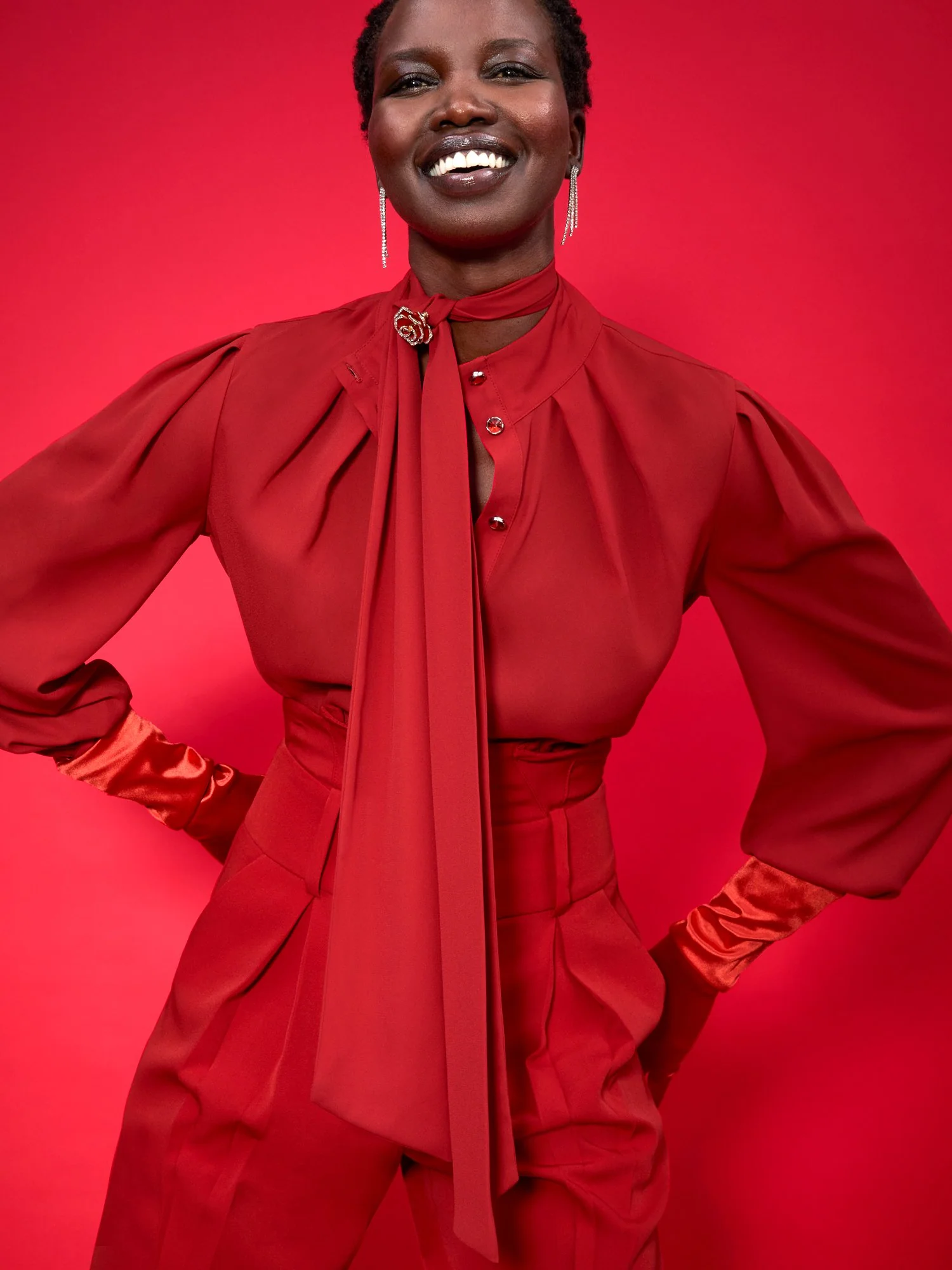 Bow-Neck Jewel-Button Blouse - Image 8