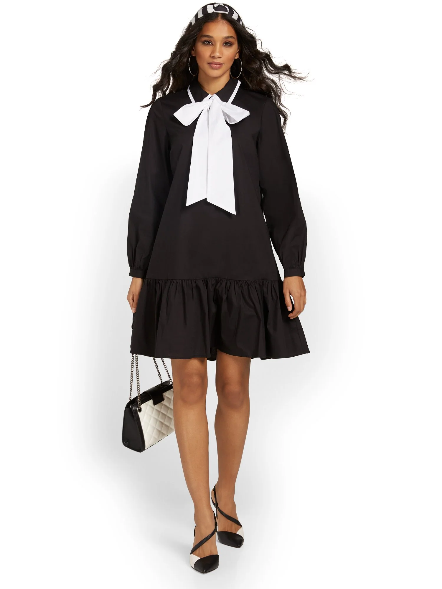 Bow-Neck Poplin Dress - Image 2