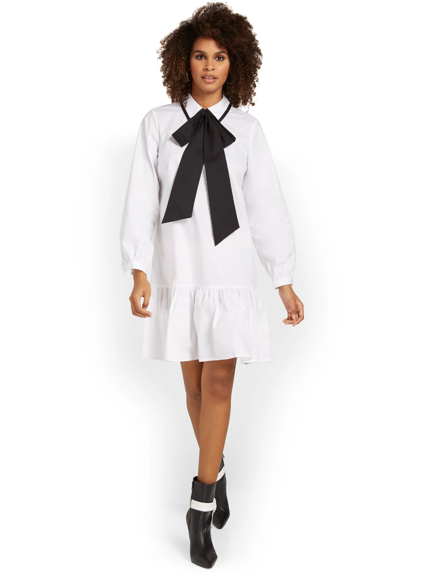 Bow-Neck Poplin Dress - Image 4