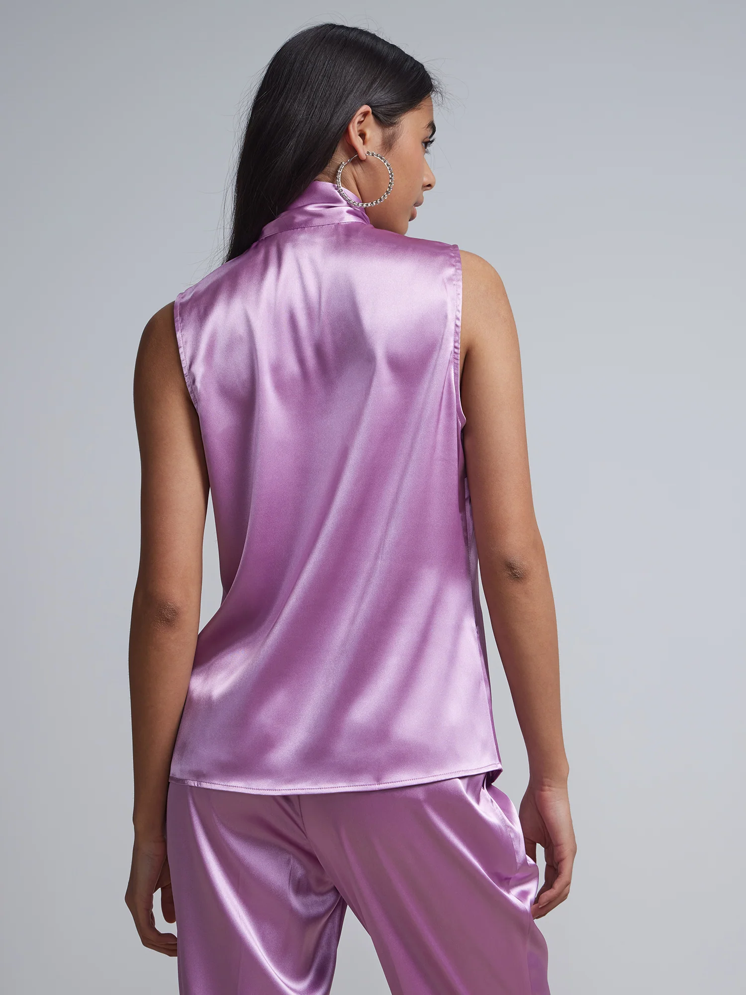 Bow-Neck Satin-Effect Blouse - Image 3