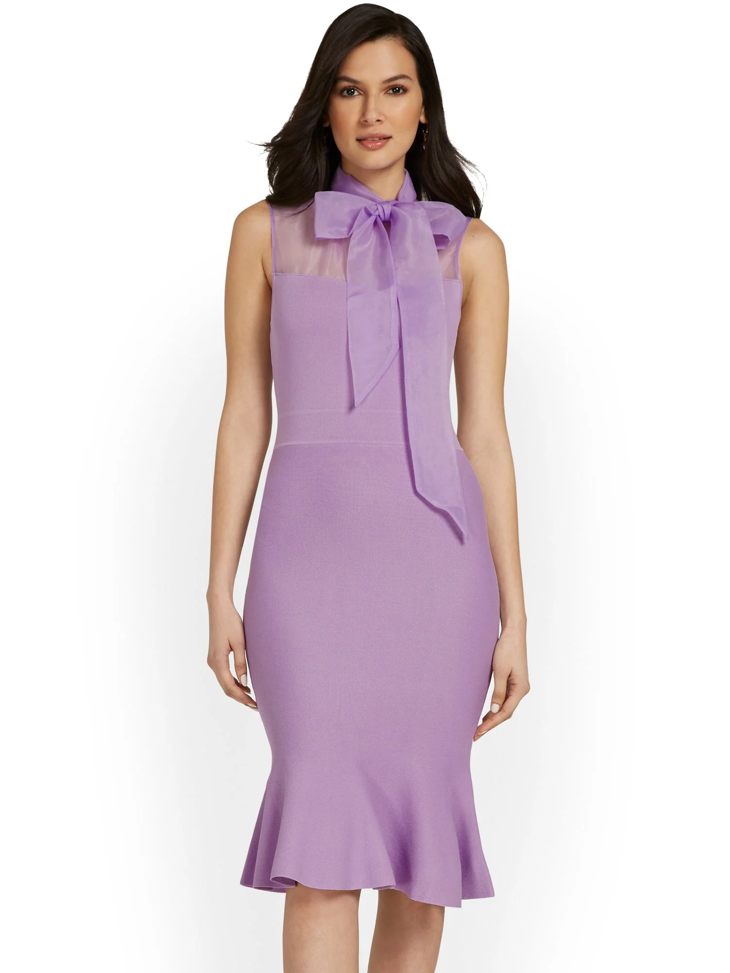 Bow-Neck Trumpet-Hem Sweater Dress - Image 2