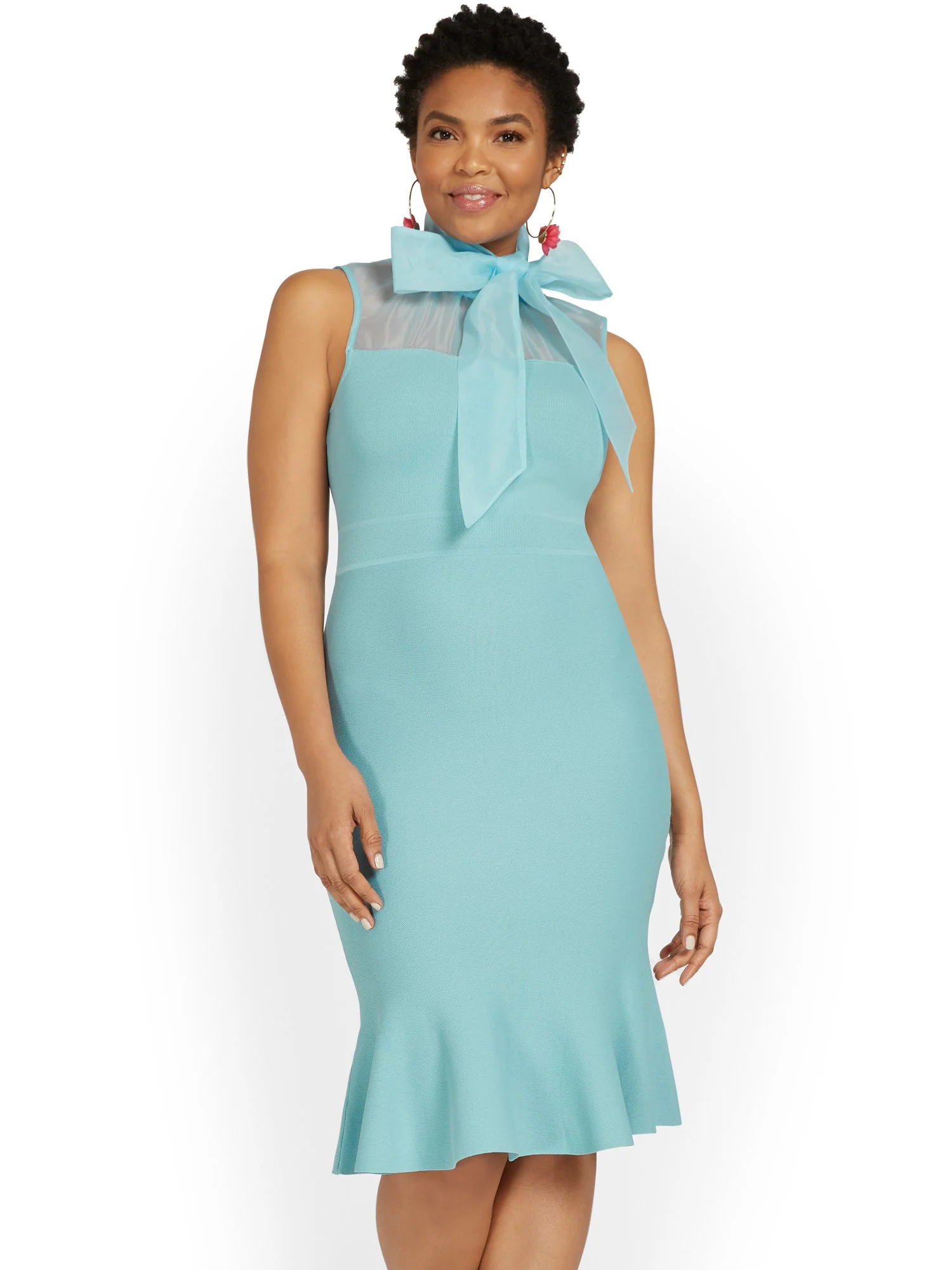Bow-Neck Trumpet-Hem Sweater Dress - Image 8