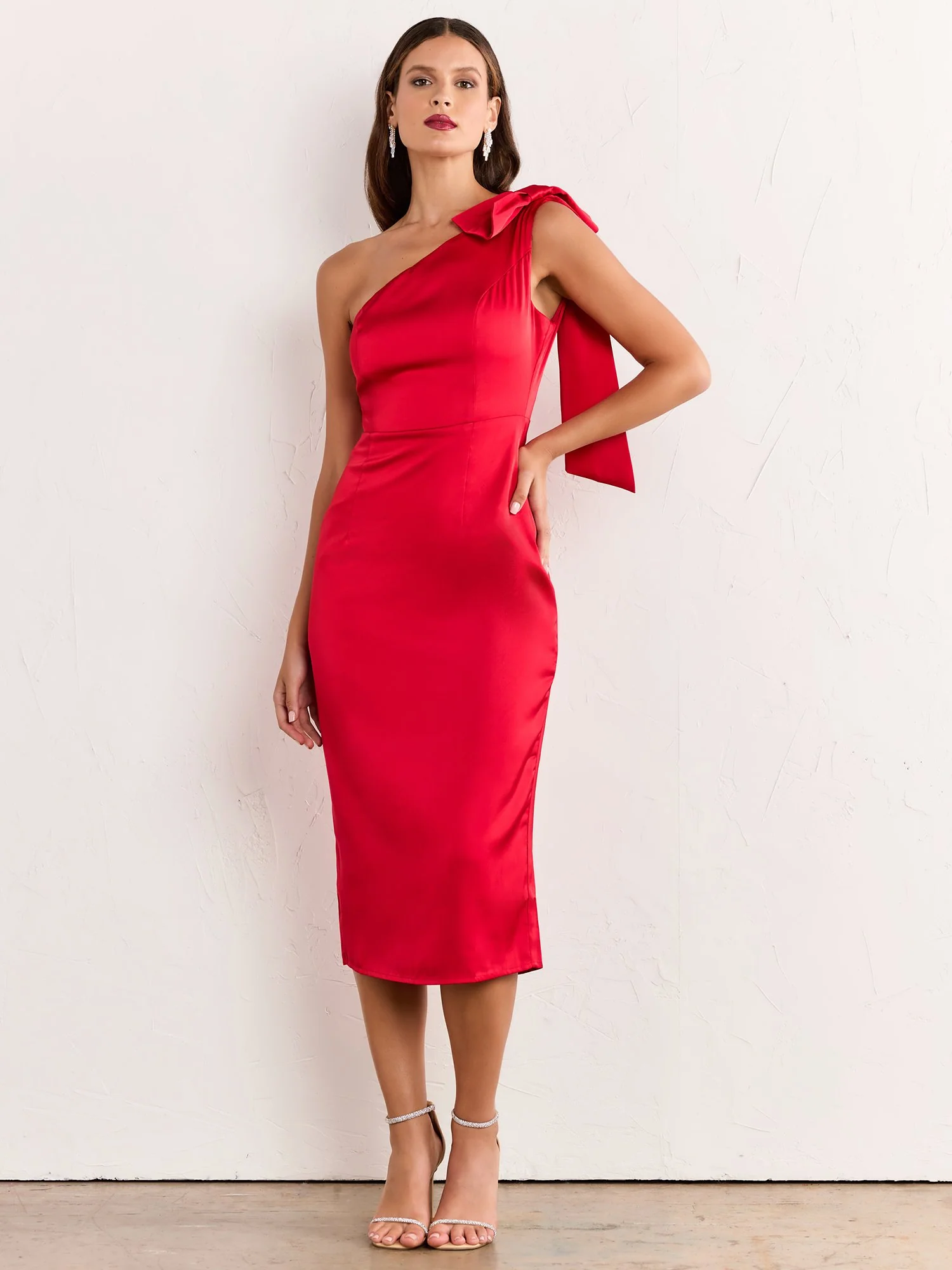 Bow One-Shoulder Satin Midi Dress - Lena - Image 8